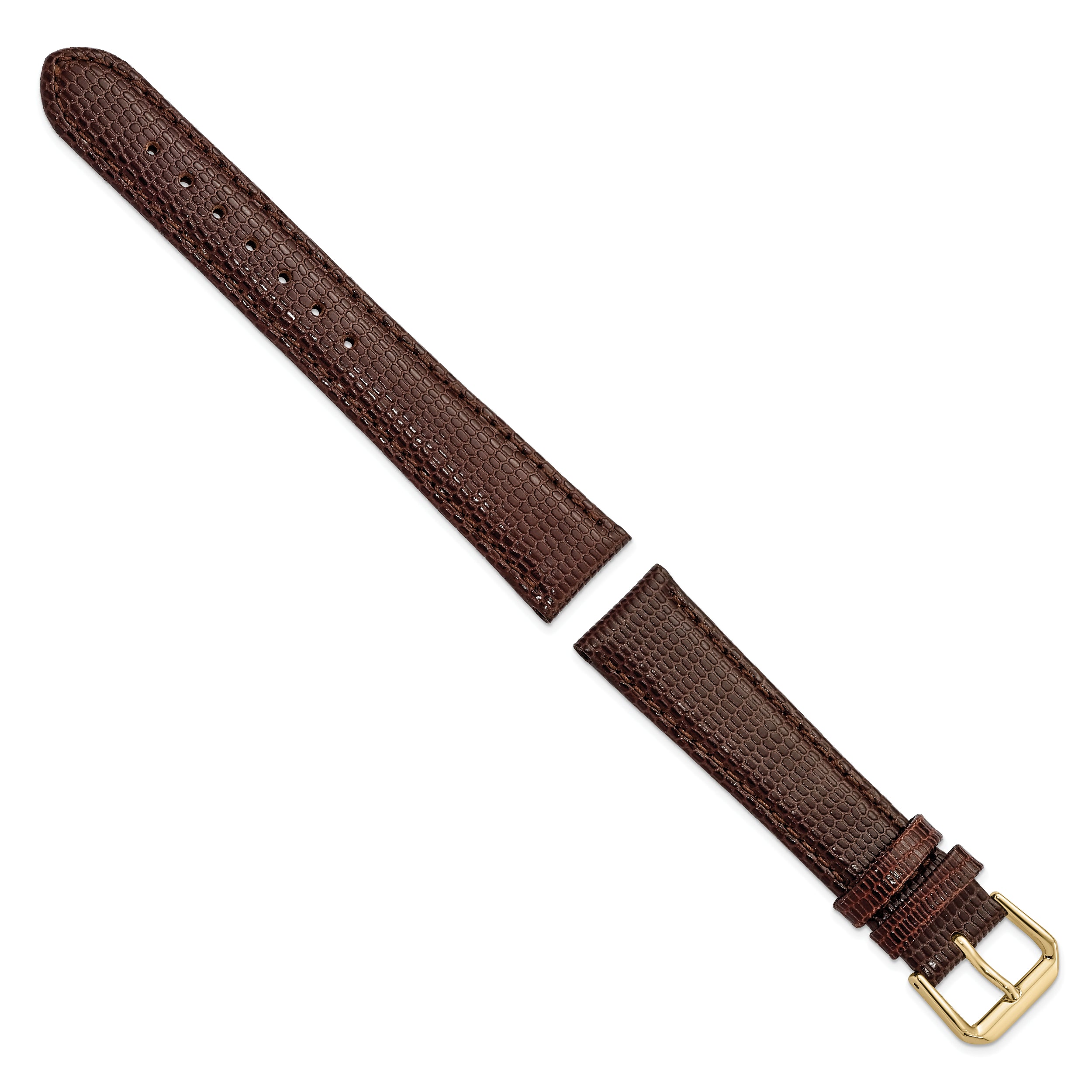 18mm Dark Brown Lizard Grain Leather with Gold-tone Buckle 7.5 inch Watch Band