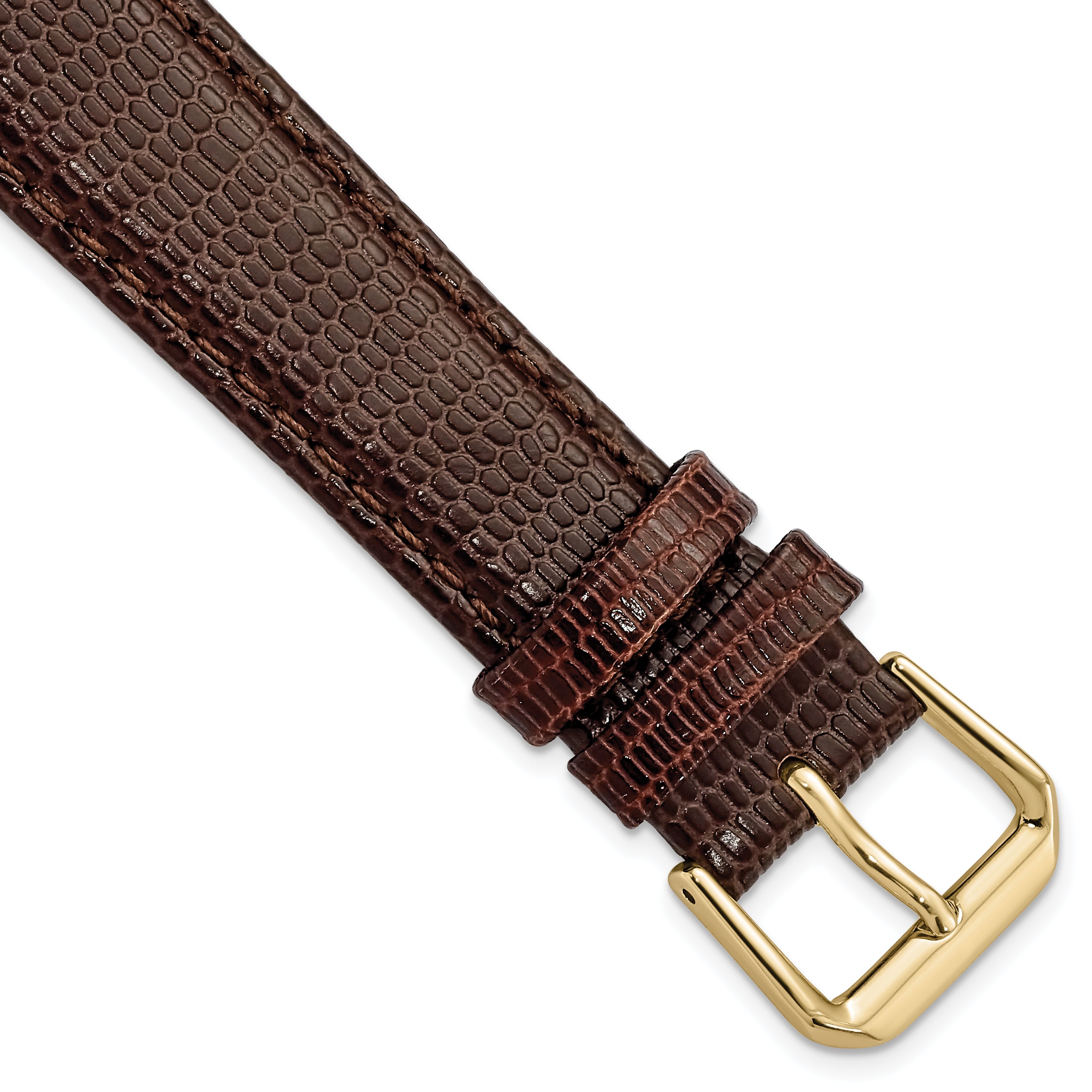 18mm Dark Brown Lizard Grain Leather with Gold-tone Buckle 7.5 inch Watch Band