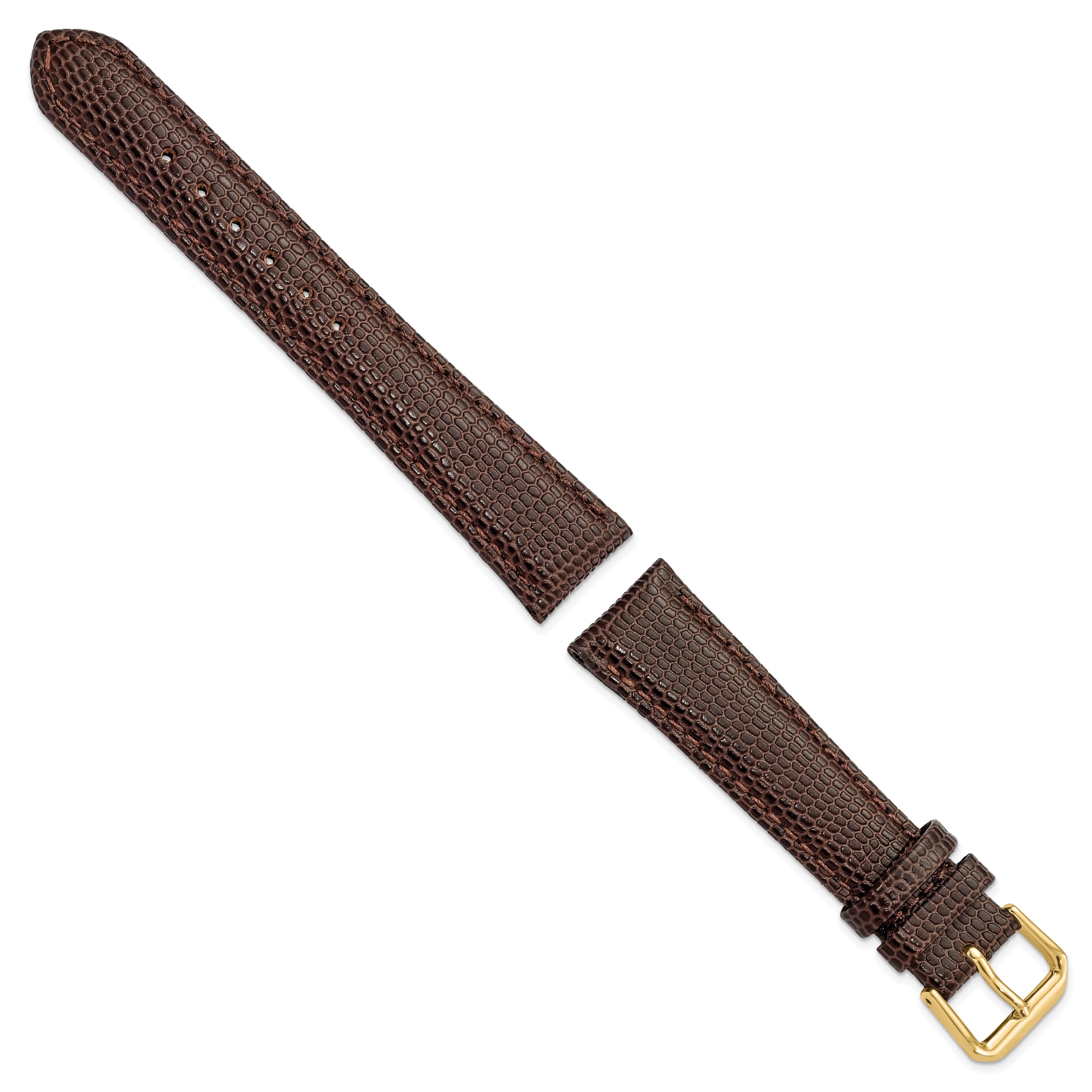 19mm Dark Brown Lizard Grain Leather with Gold-tone Buckle 7.5 inch Watch Band