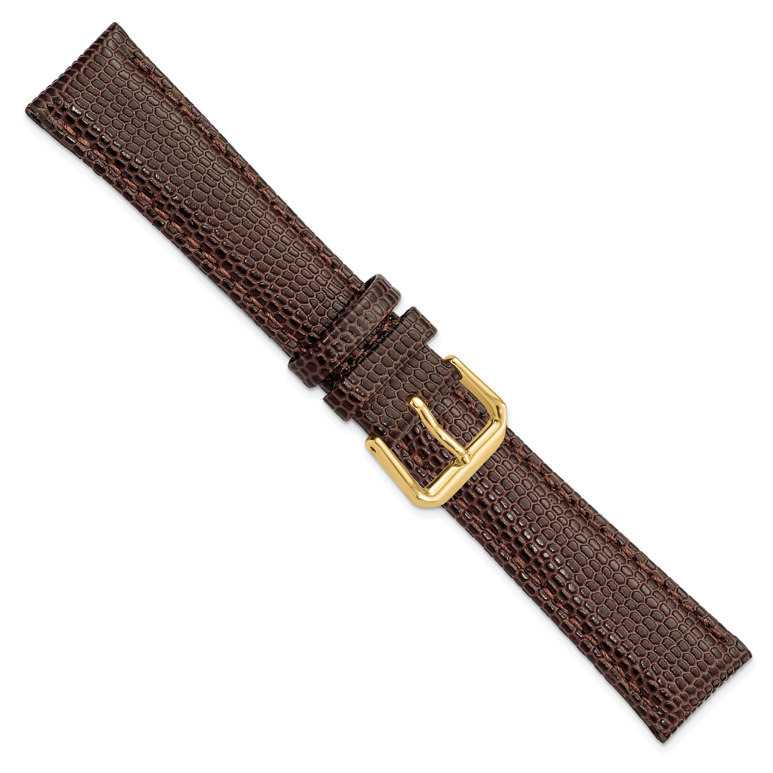 19mm Dark Brown Lizard Grain Leather with Gold-tone Buckle 7.5 inch Watch Band