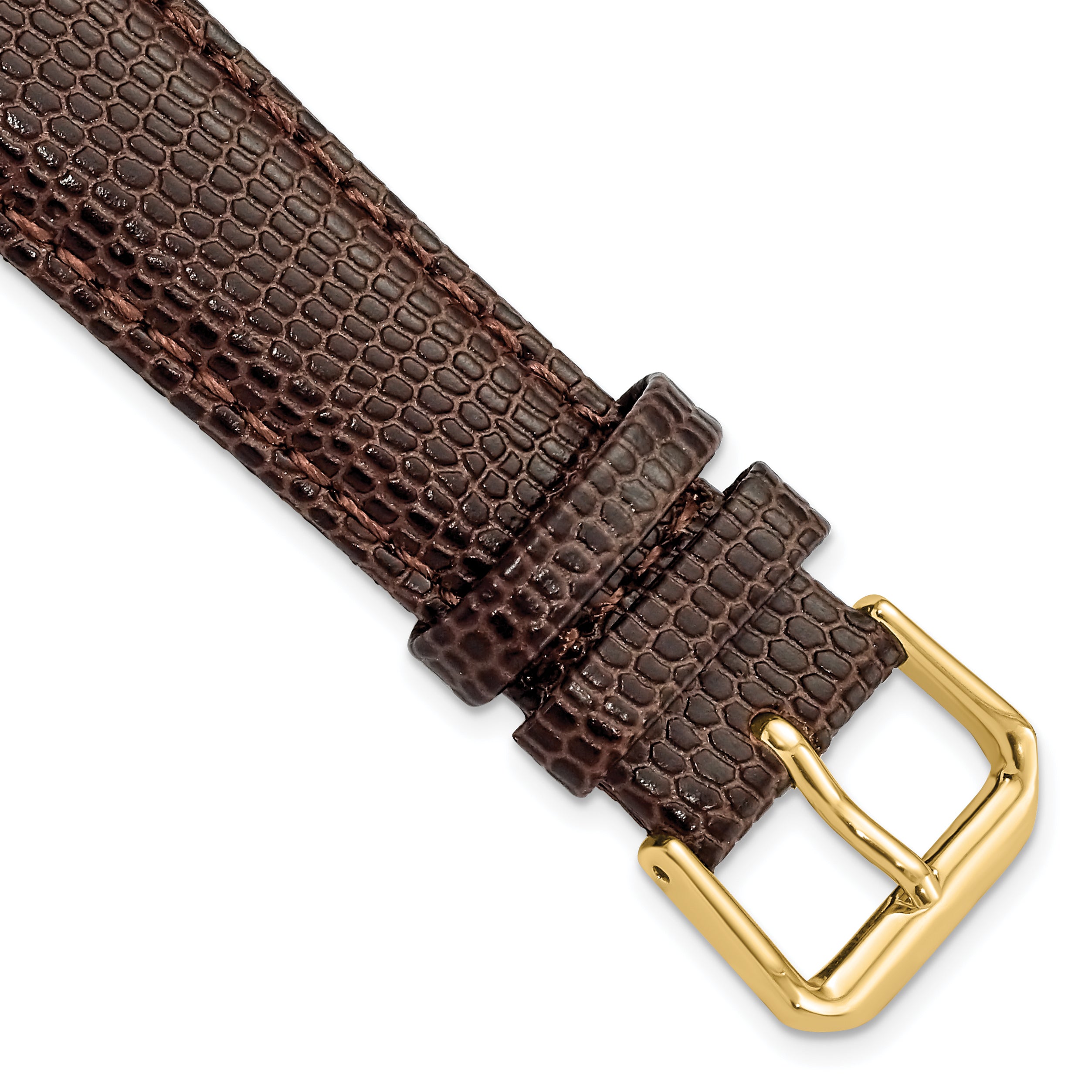19mm Dark Brown Lizard Grain Leather with Gold-tone Buckle 7.5 inch Watch Band