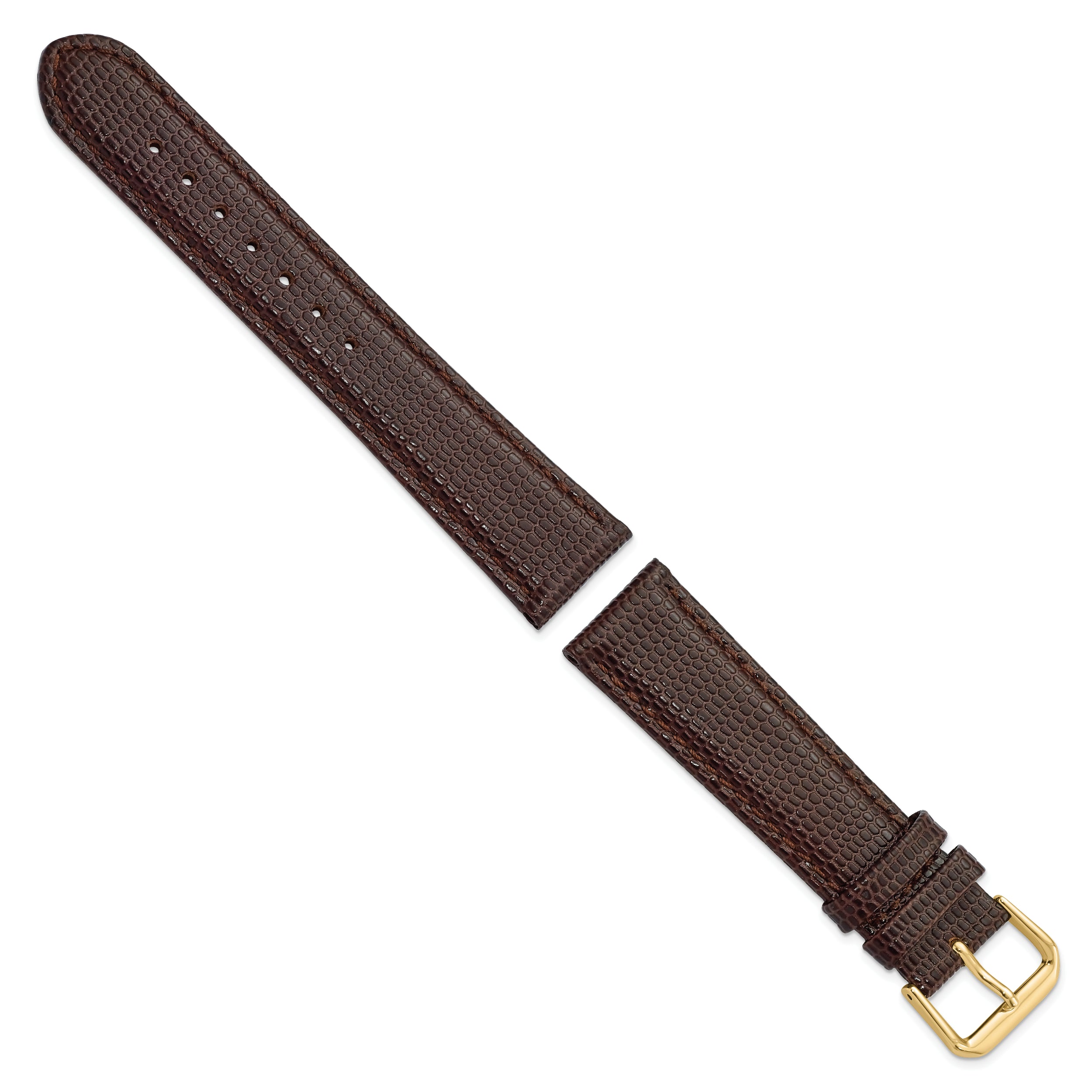 20mm Dark Brown Lizard Grain Leather with Gold-tone Buckle 7.5 inch Watch Band