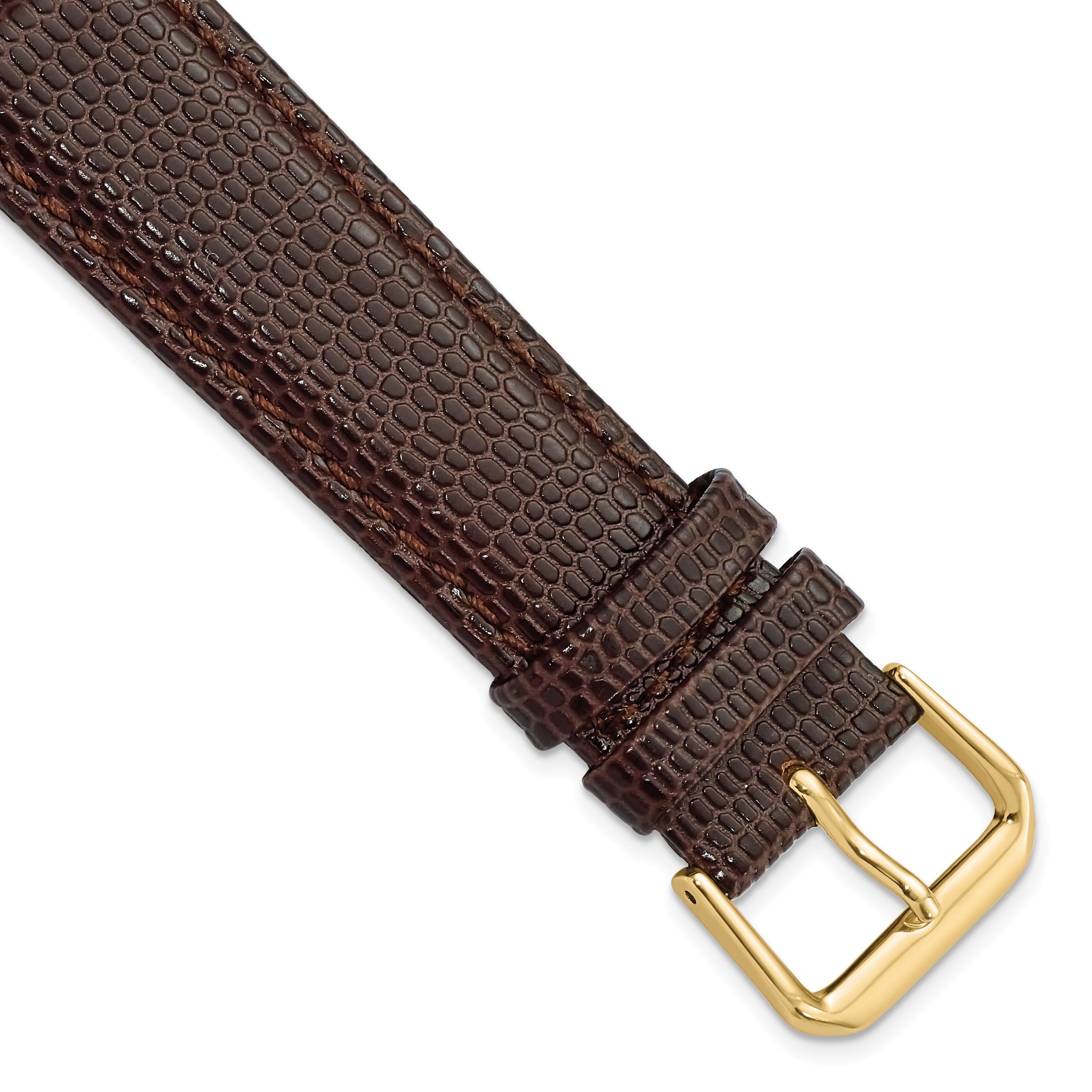 20mm Dark Brown Lizard Grain Leather with Gold-tone Buckle 7.5 inch Watch Band