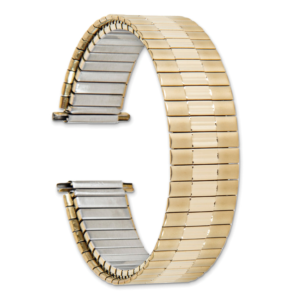 Mens Long 17-22mm Satin and Polished Yellow IP-plated Stainless Steel 7.25 inch Expansion Watch Band