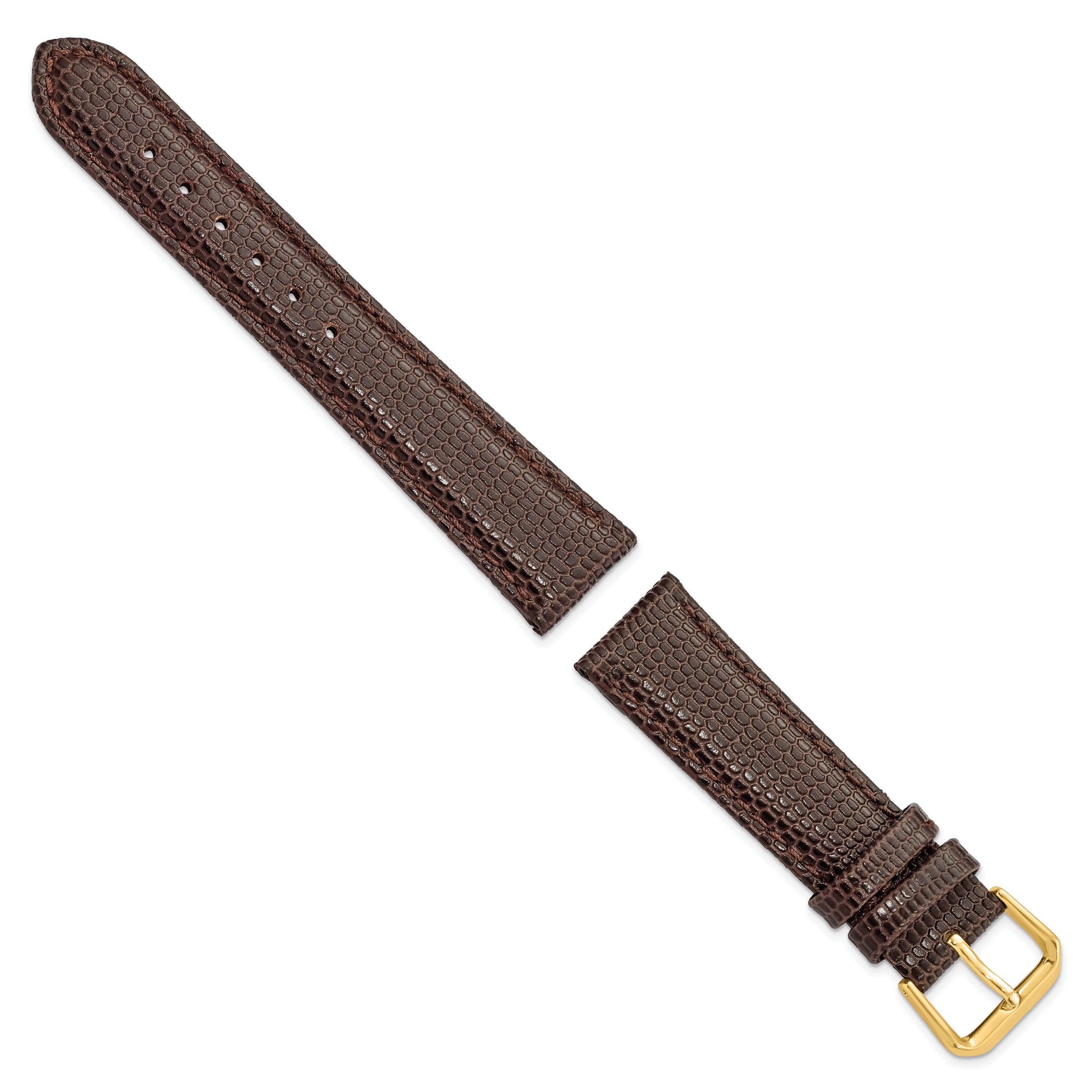 20mm Short Brown Lizard Grain Leather with Gold-tone Buckle 6.75 inch Watch Band