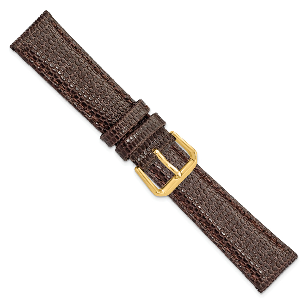 16mm Short Brown Lizard Grain Leather with Gold-tone Buckle 6.75 inch Watch Band