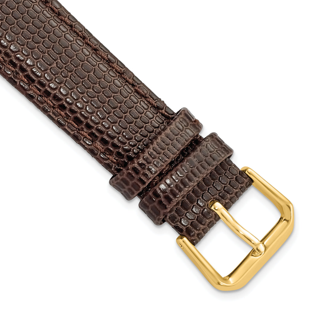16mm Short Brown Lizard Grain Leather with Gold-tone Buckle 6.75 inch Watch Band