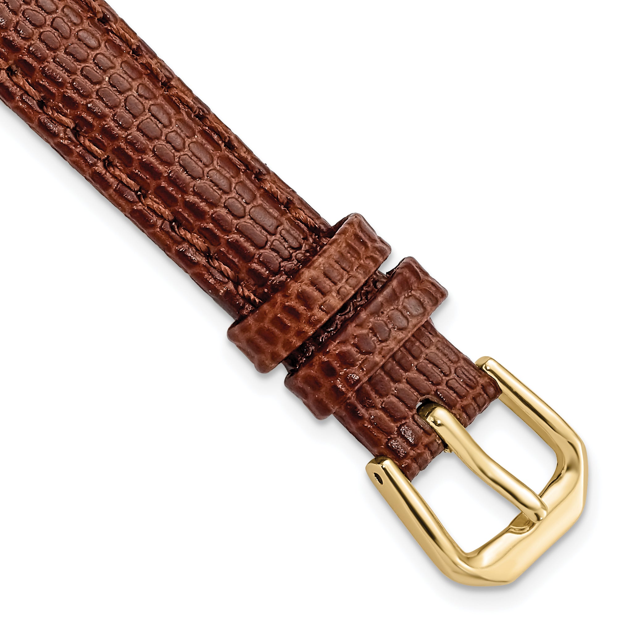 12mm Havana Lizard Grain Leather with Gold-tone Buckle 6.75 inch Watch Band