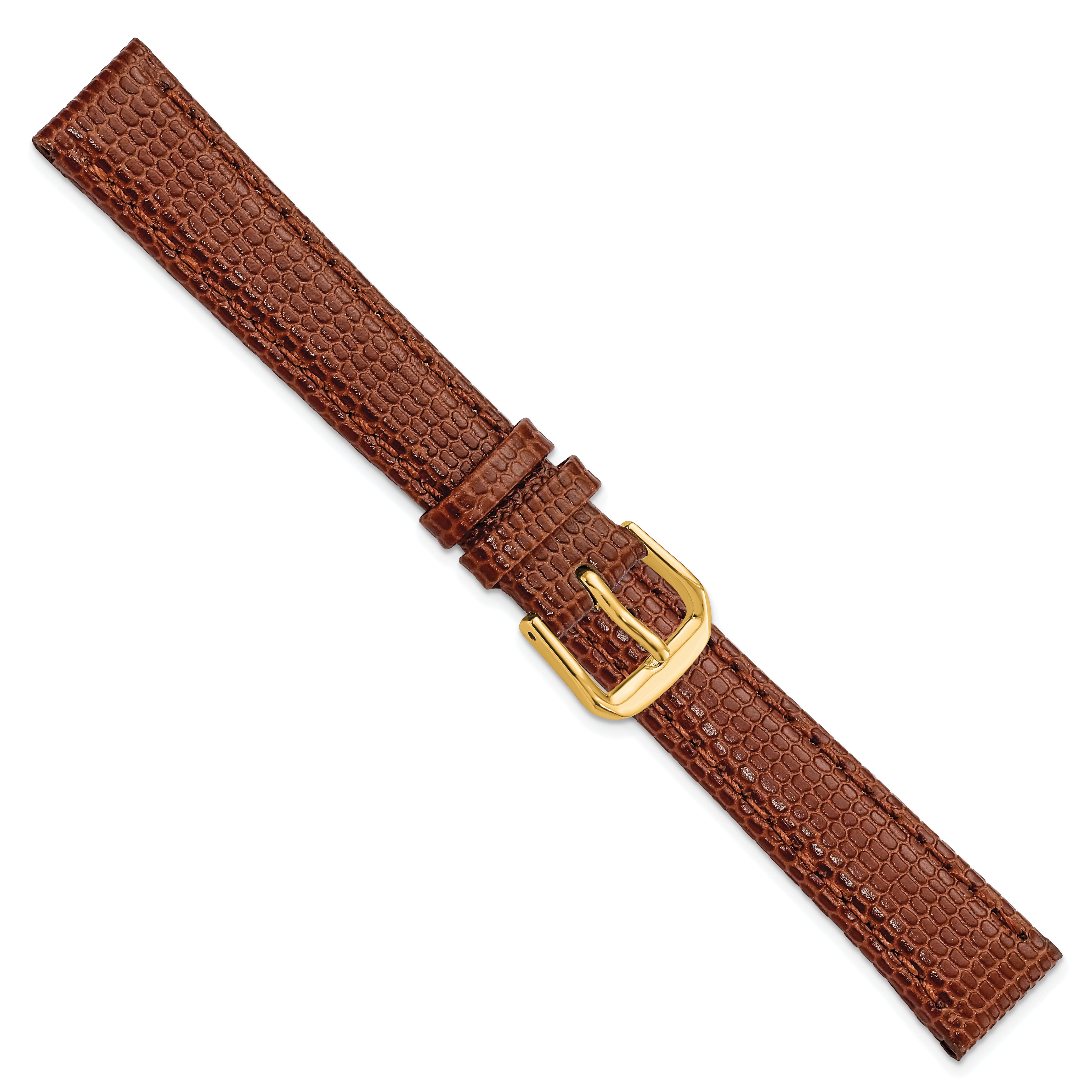 14mm Havana Lizard Grain Leather with Gold-tone Buckle 6.75 inch Watch Band