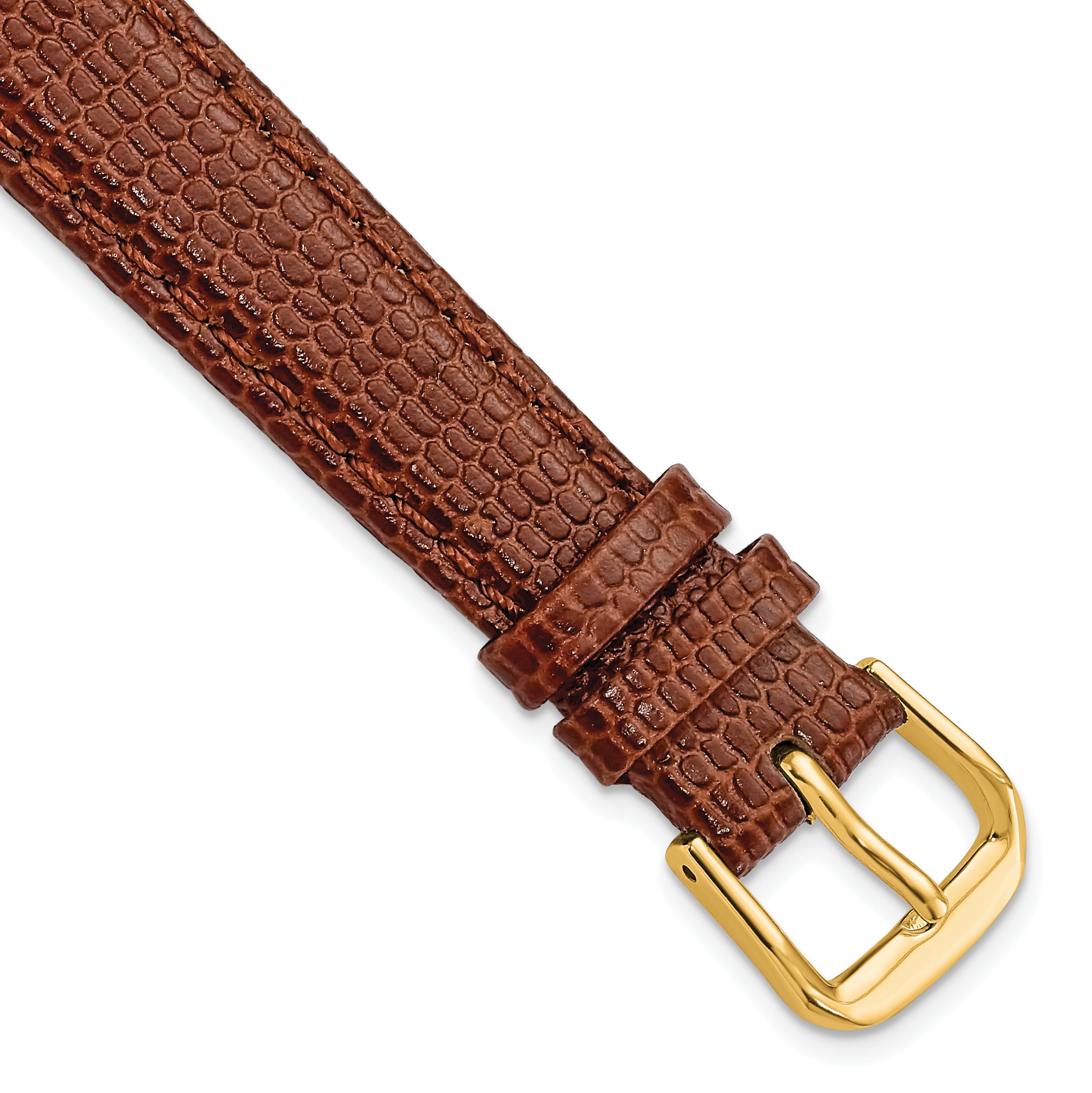 14mm Havana Lizard Grain Leather with Gold-tone Buckle 6.75 inch Watch Band