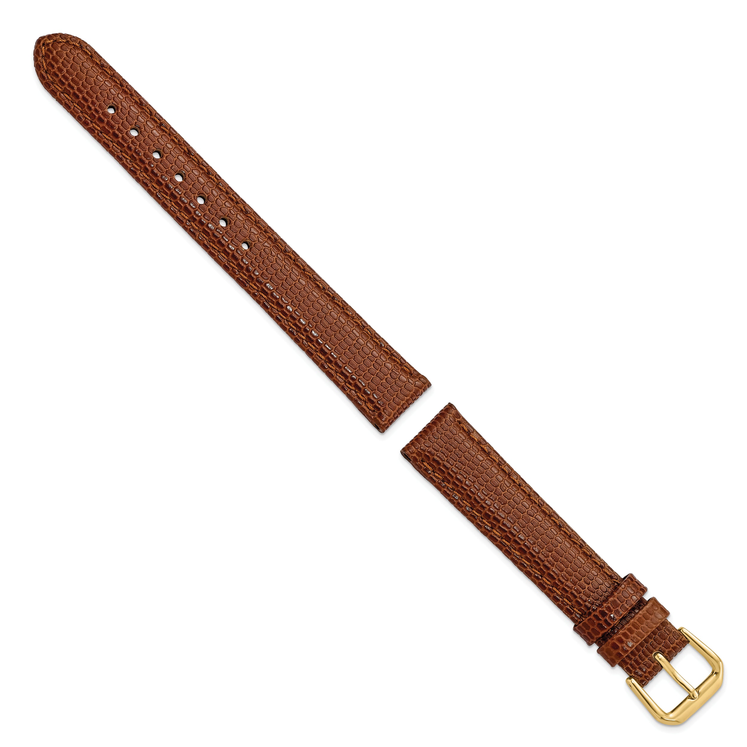 17mm Havana Lizard Grain Leather with Gold-tone Buckle 7.5 inch Watch Band