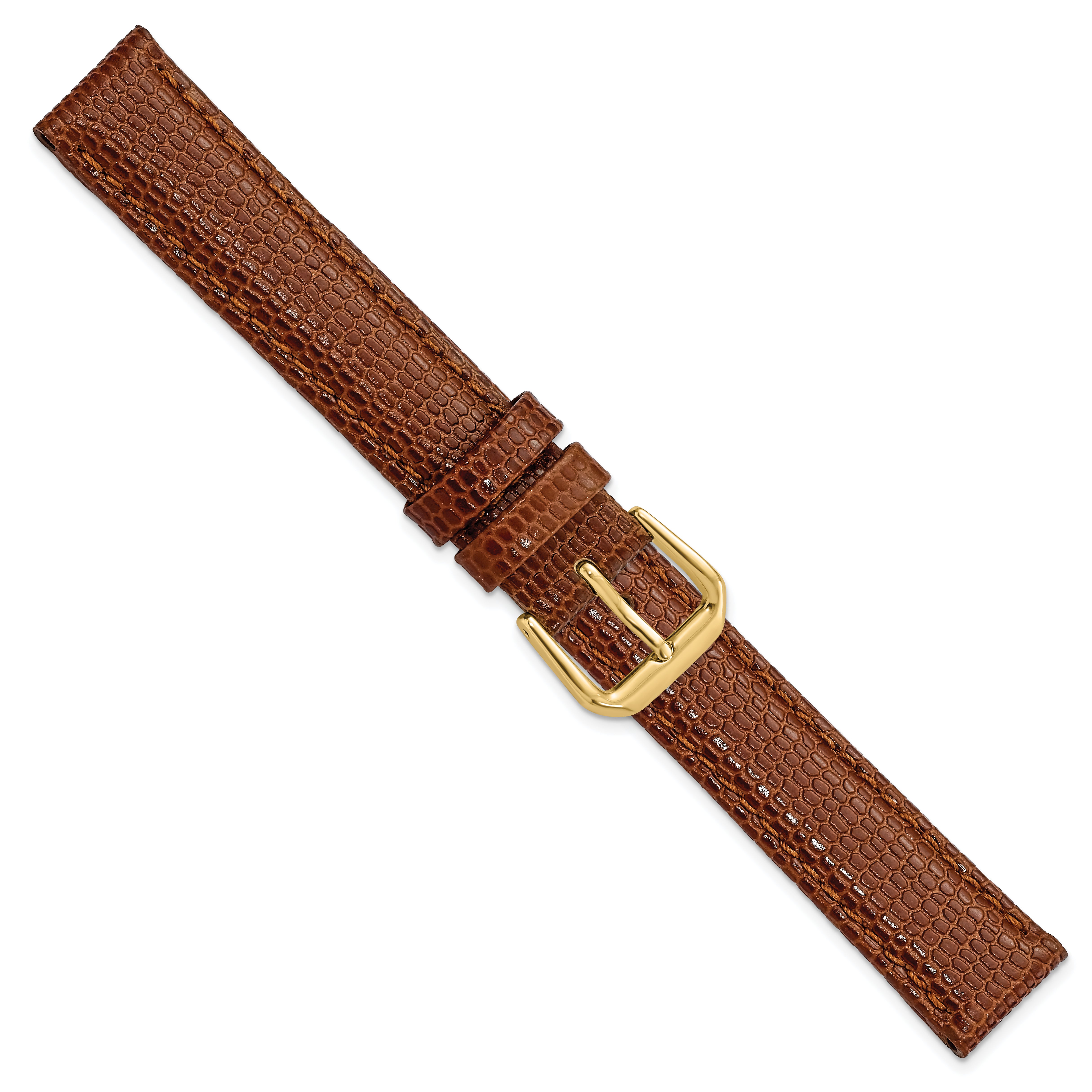 17mm Havana Lizard Grain Leather with Gold-tone Buckle 7.5 inch Watch Band