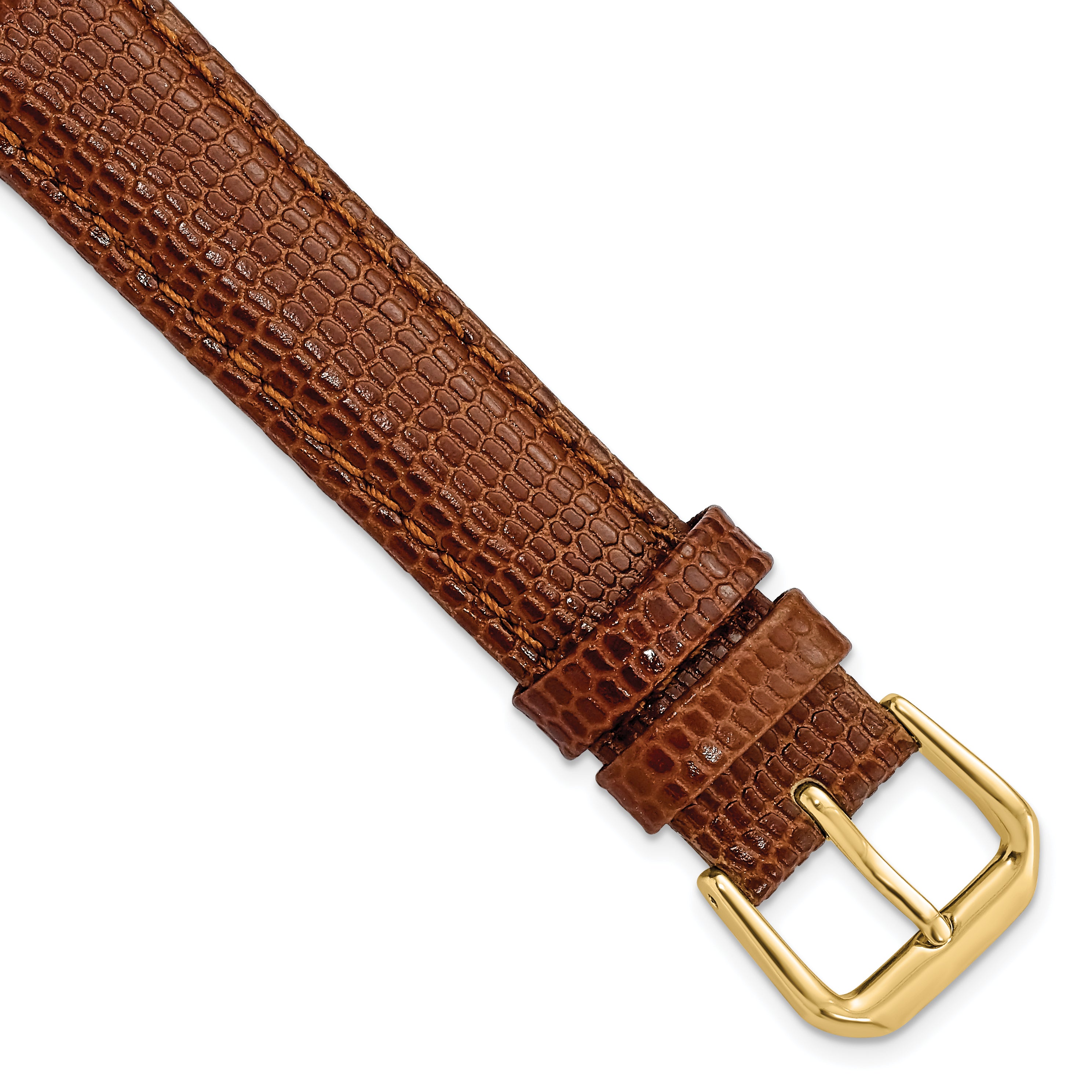 17mm Havana Lizard Grain Leather with Gold-tone Buckle 7.5 inch Watch Band