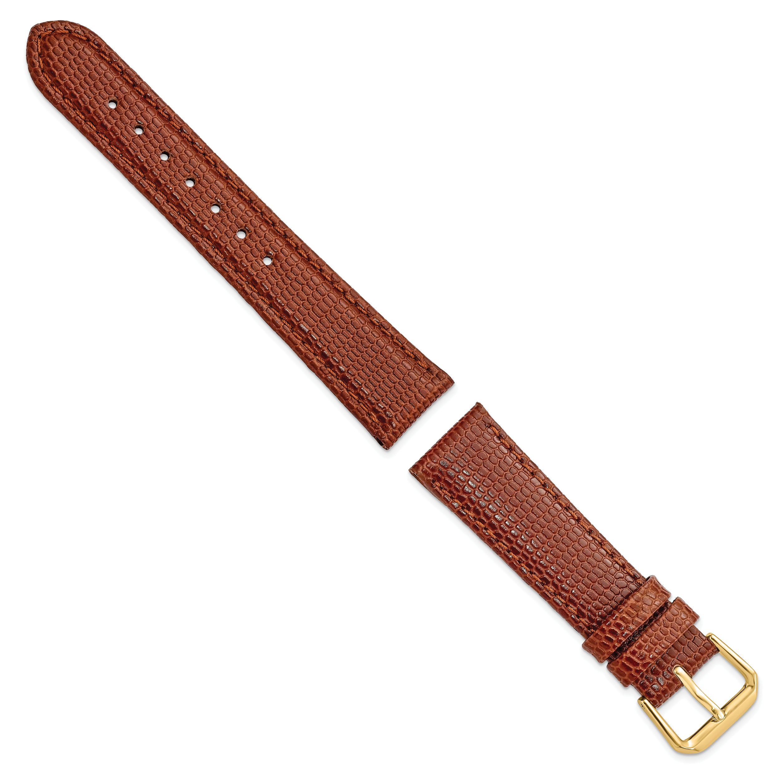 18mm Short Havana Lizard Grain Leather with Gold-tone Buckle 6.75 inch Watch Band
