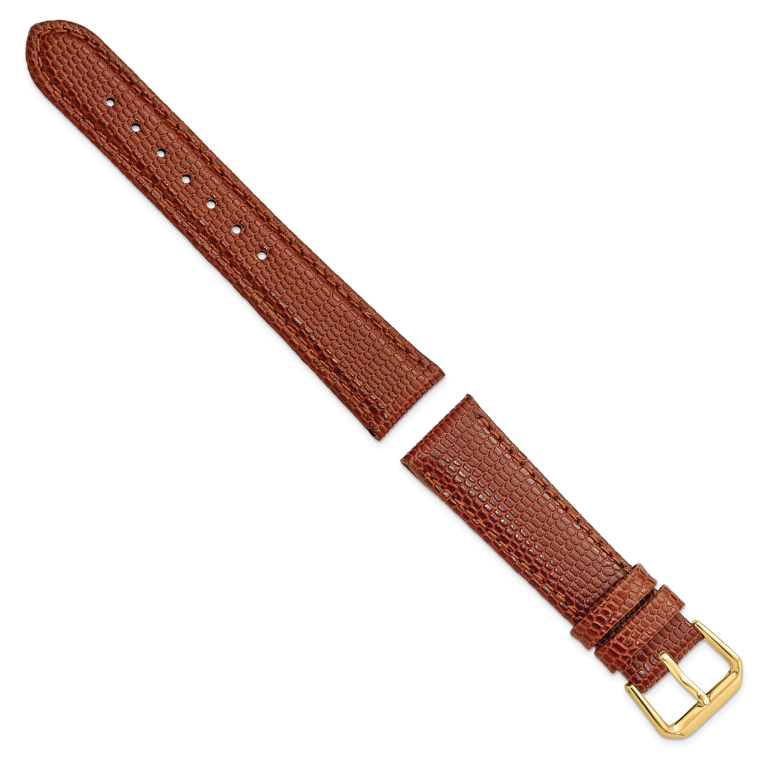 16mm Short Havana Lizard Grain Leather with Gold-tone Buckle 6.75 inch Watch Band