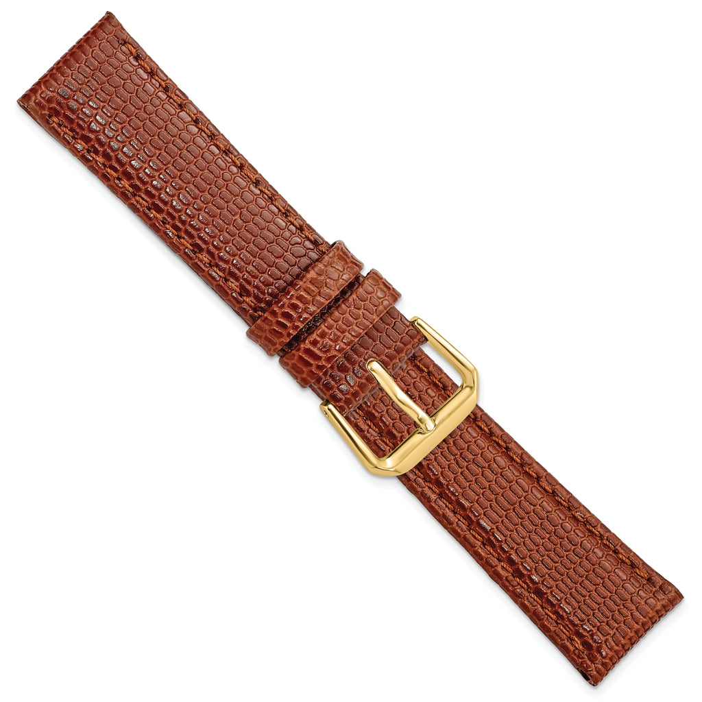 16mm Short Havana Lizard Grain Leather with Gold-tone Buckle 6.75 inch Watch Band
