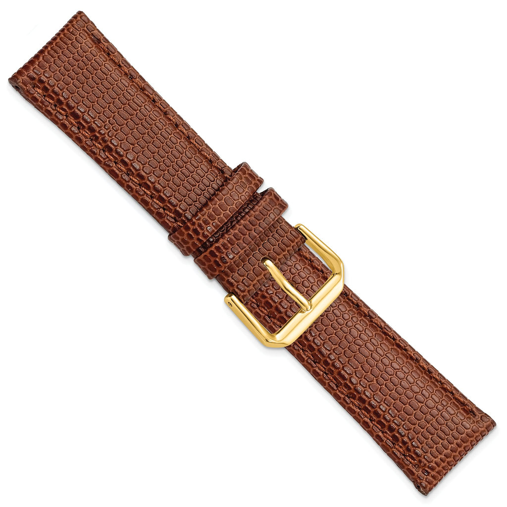 16mm Short Havana Lizard Grain Leather with Gold-tone Buckle 6.75 inch Watch Band - Sophia Jewelers