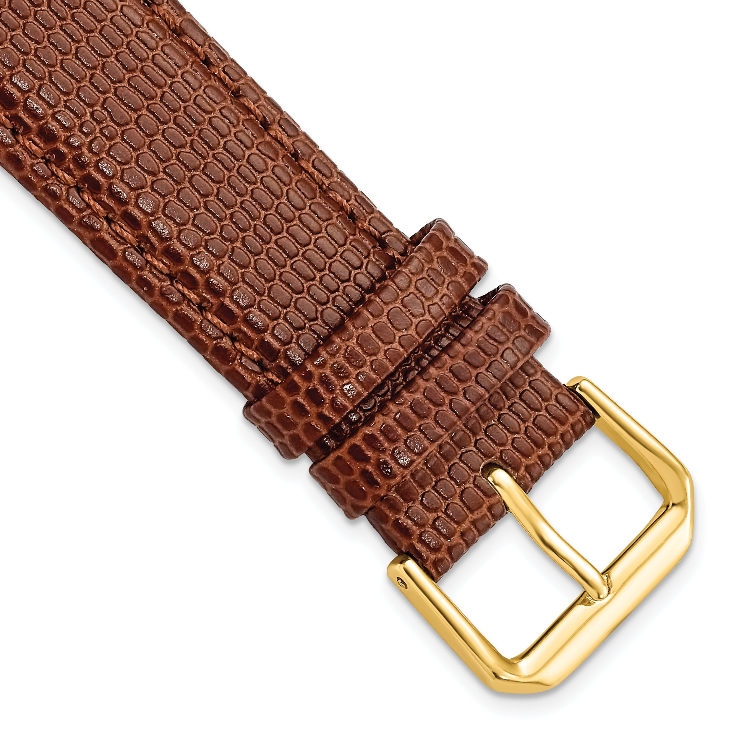 20mm Short Havana Lizard Grain Leather with Gold-tone Buckle 6.75 inch Watch Band
