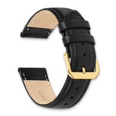20mm Black Leather with Gold-tone Buckle 7.5 inch Watch Band