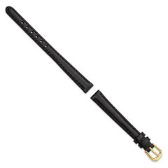 10mm Black Leather with Gold-tone Buckle 6.75 inch Watch Band