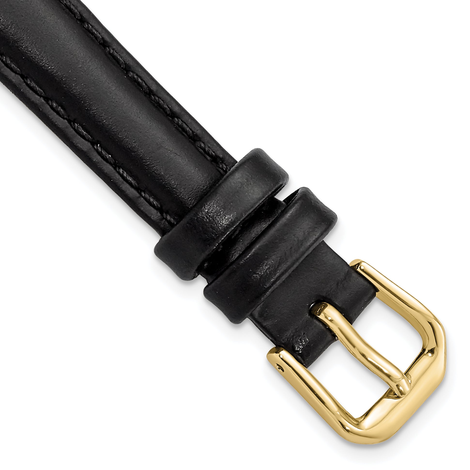 12mm Black Leather with Gold-tone Buckle 6.75 inch Watch Band