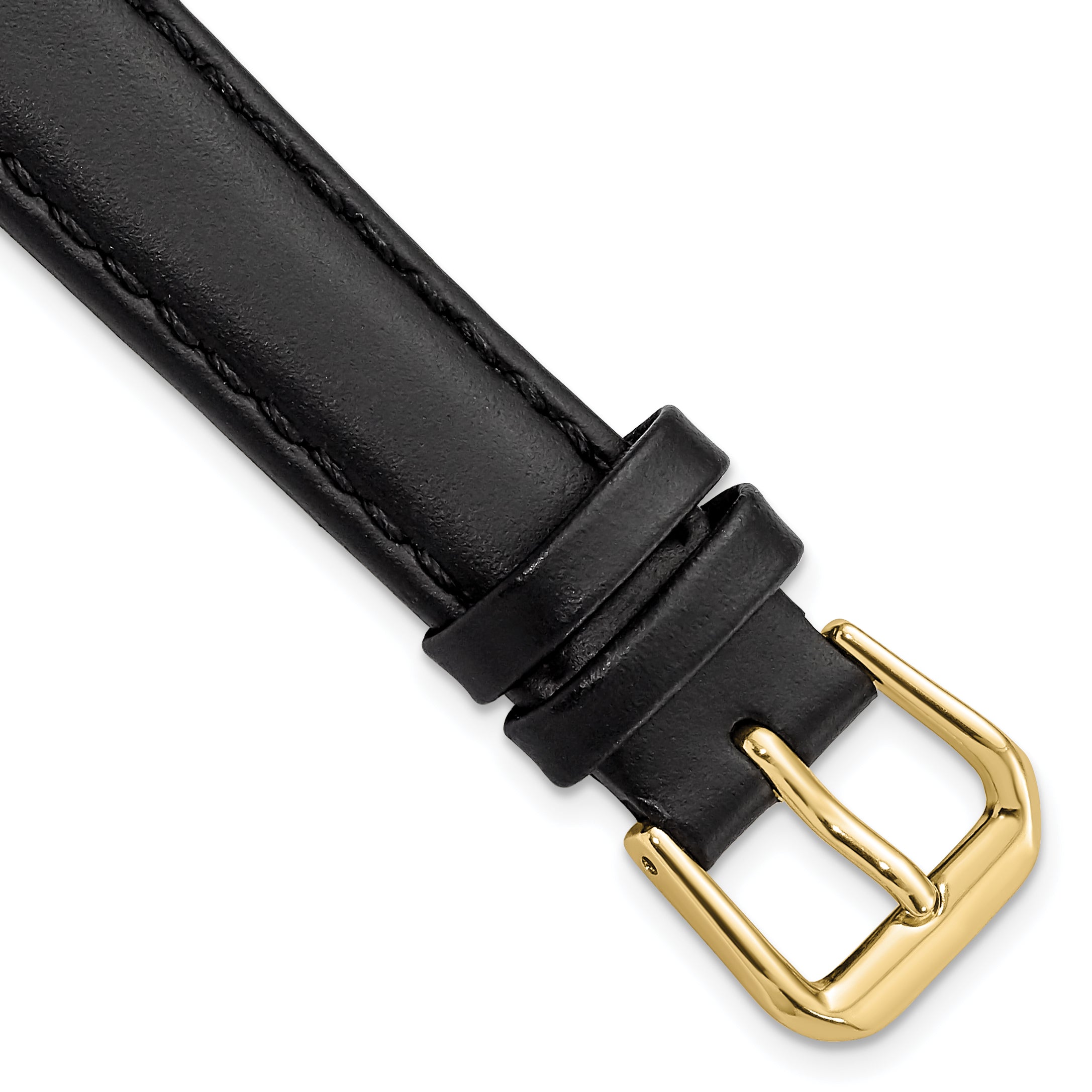 14mm Black Leather with Gold-tone Buckle 6.75 inch Watch Band