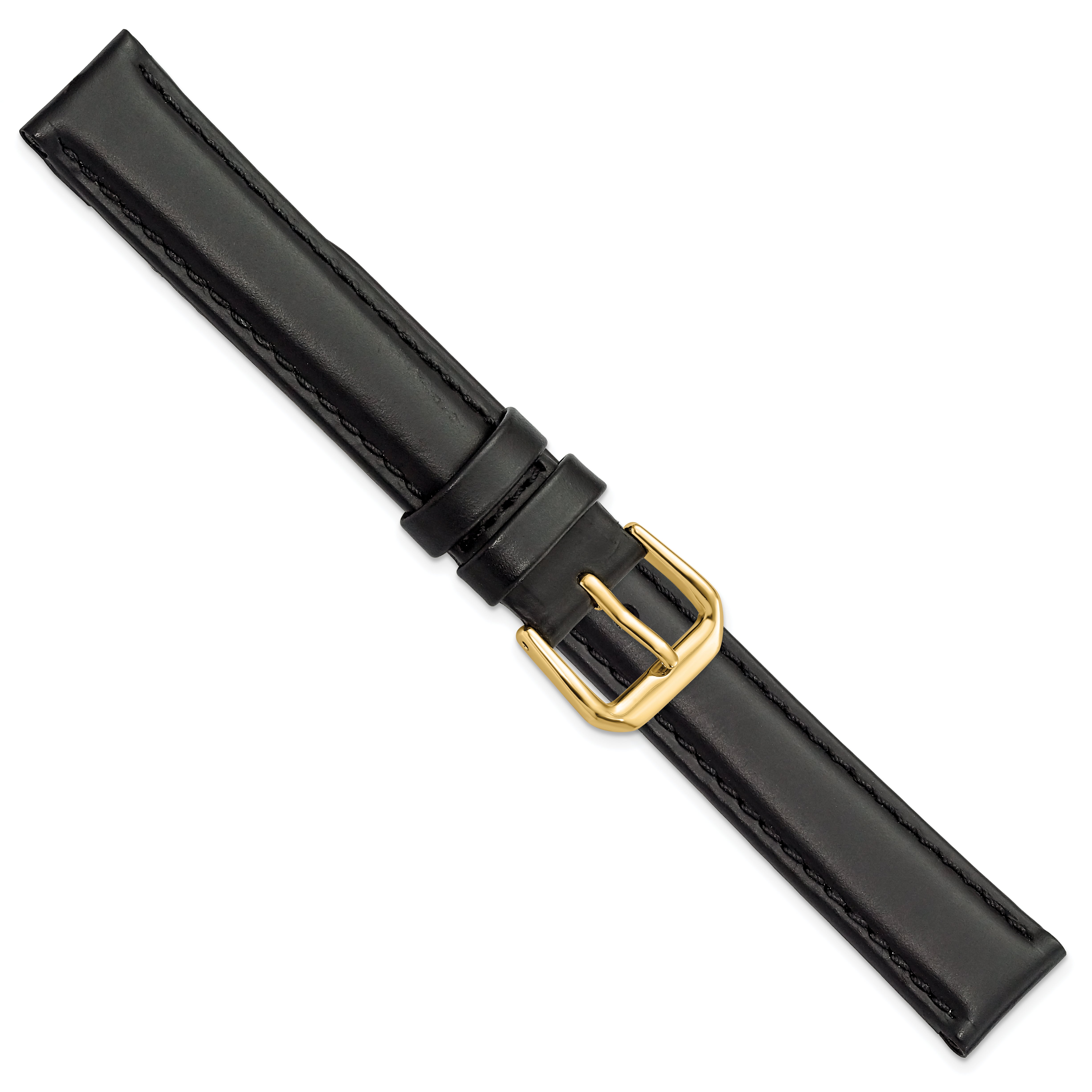 15mm Black Leather with Gold-tone Buckle 7.5 inch Watch Band