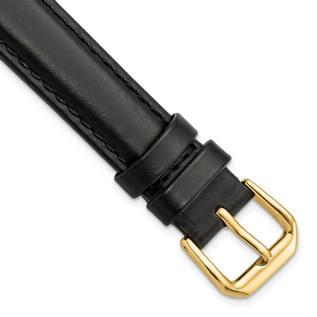 Black Leather Watch Band with Gold-Tone Buckle, 15mm