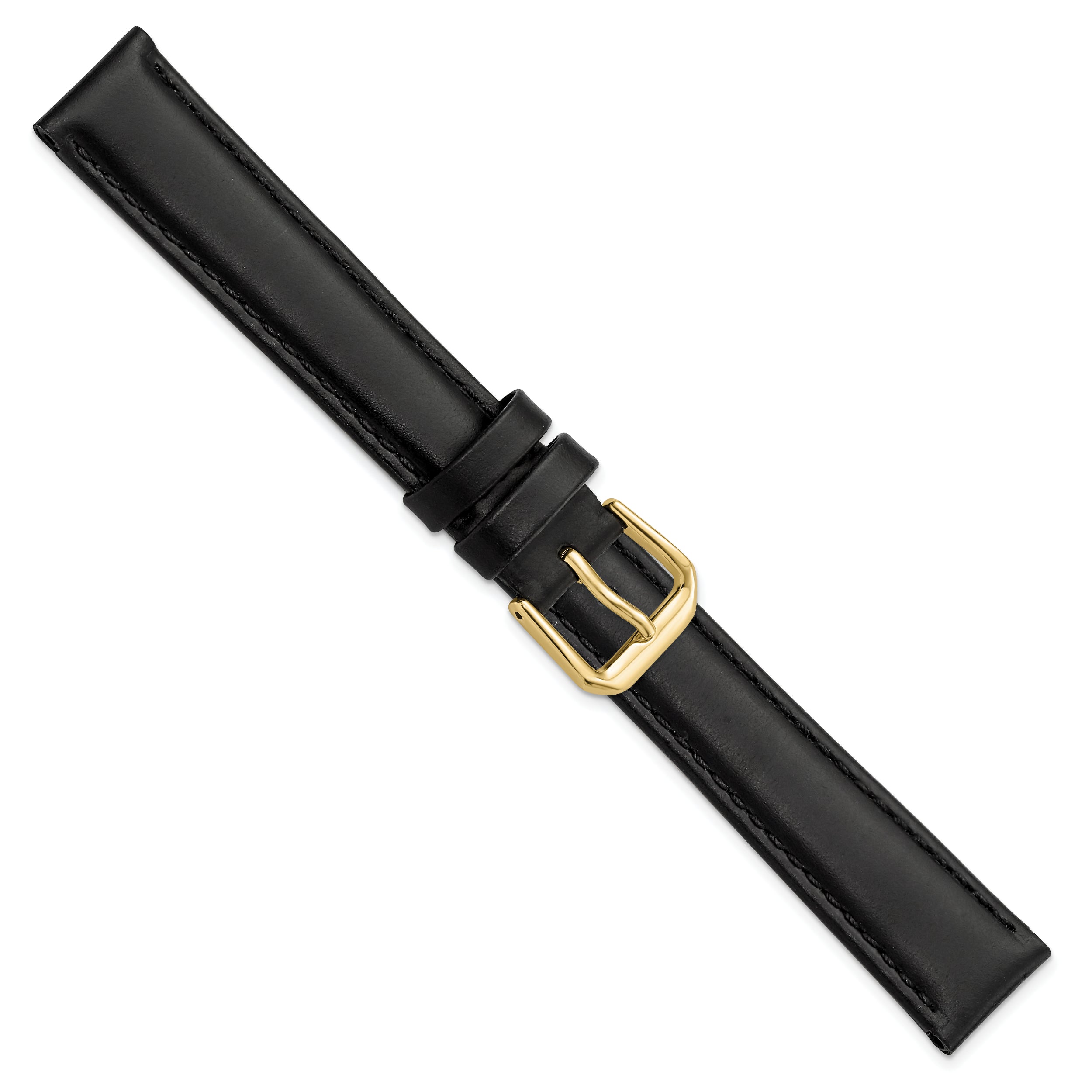 16mm Black Leather with Gold-tone Buckle 7.5 inch Watch Band