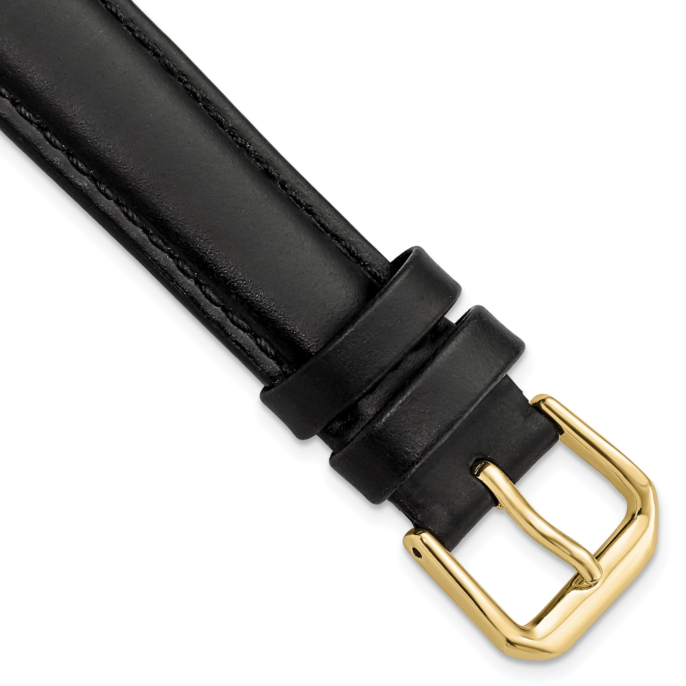 16mm Black Leather with Gold-tone Buckle 7.5 inch Watch Band