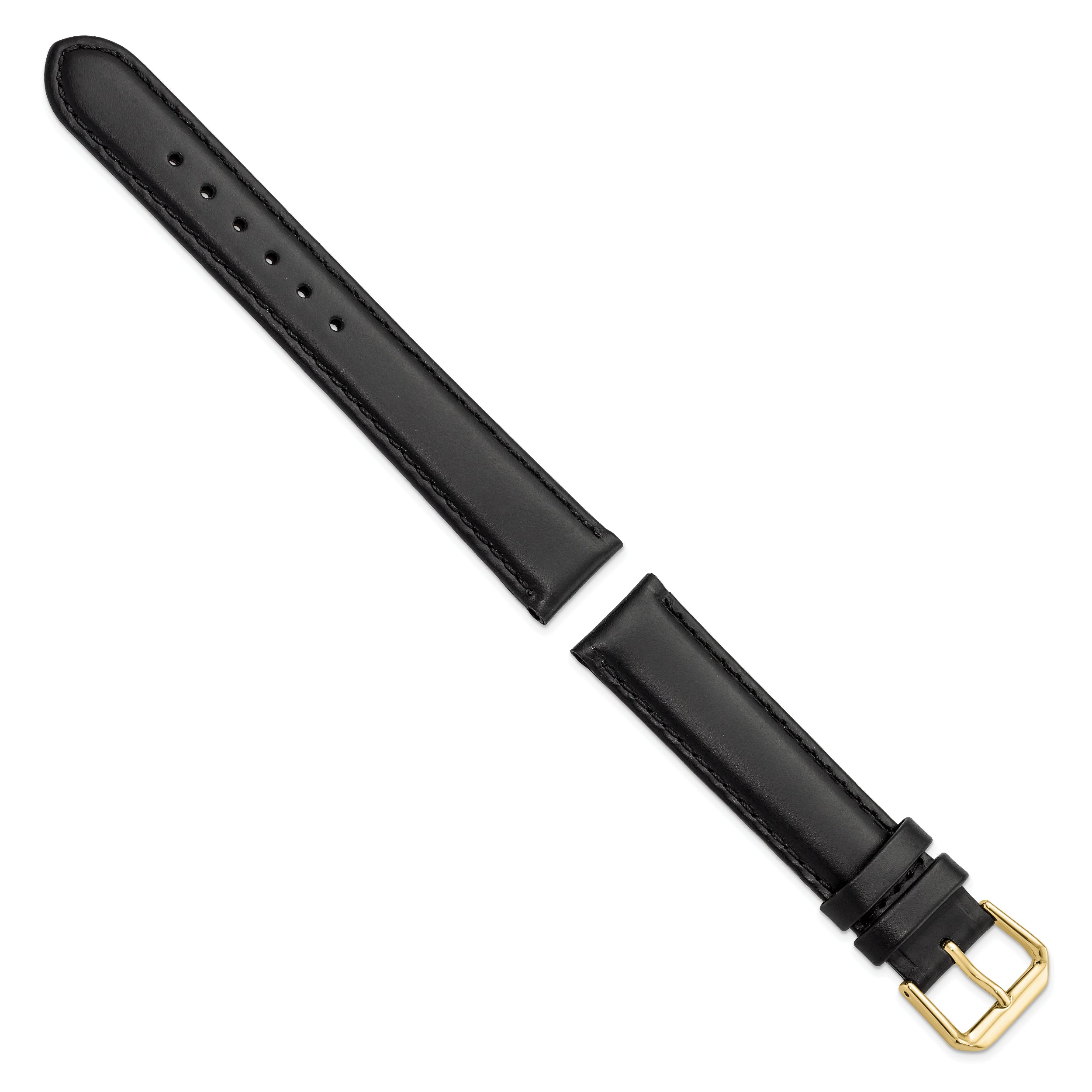 17mm Black Leather with Gold-tone Buckle 7.5 inch Watch Band