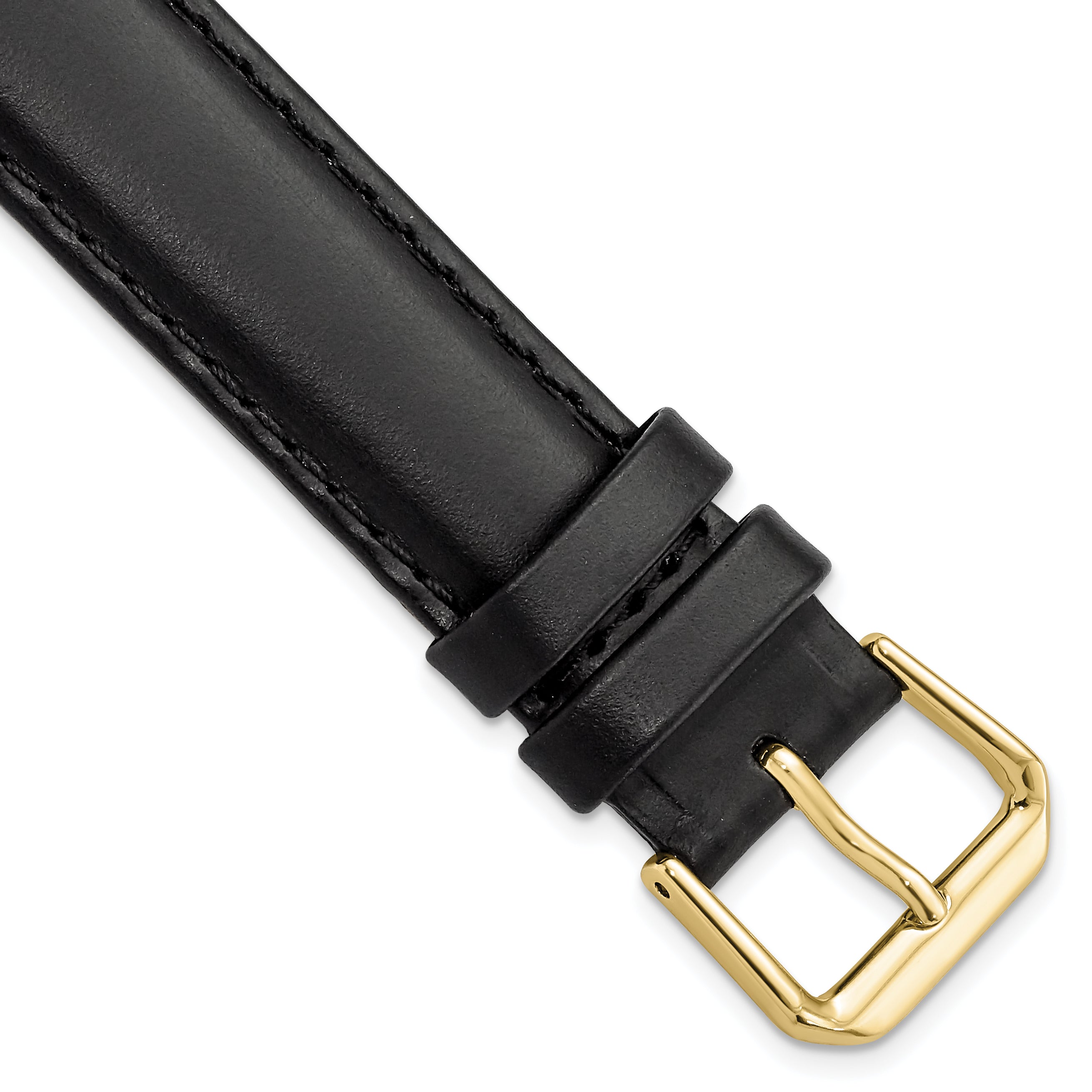 17mm Black Leather with Gold-tone Buckle 7.5 inch Watch Band