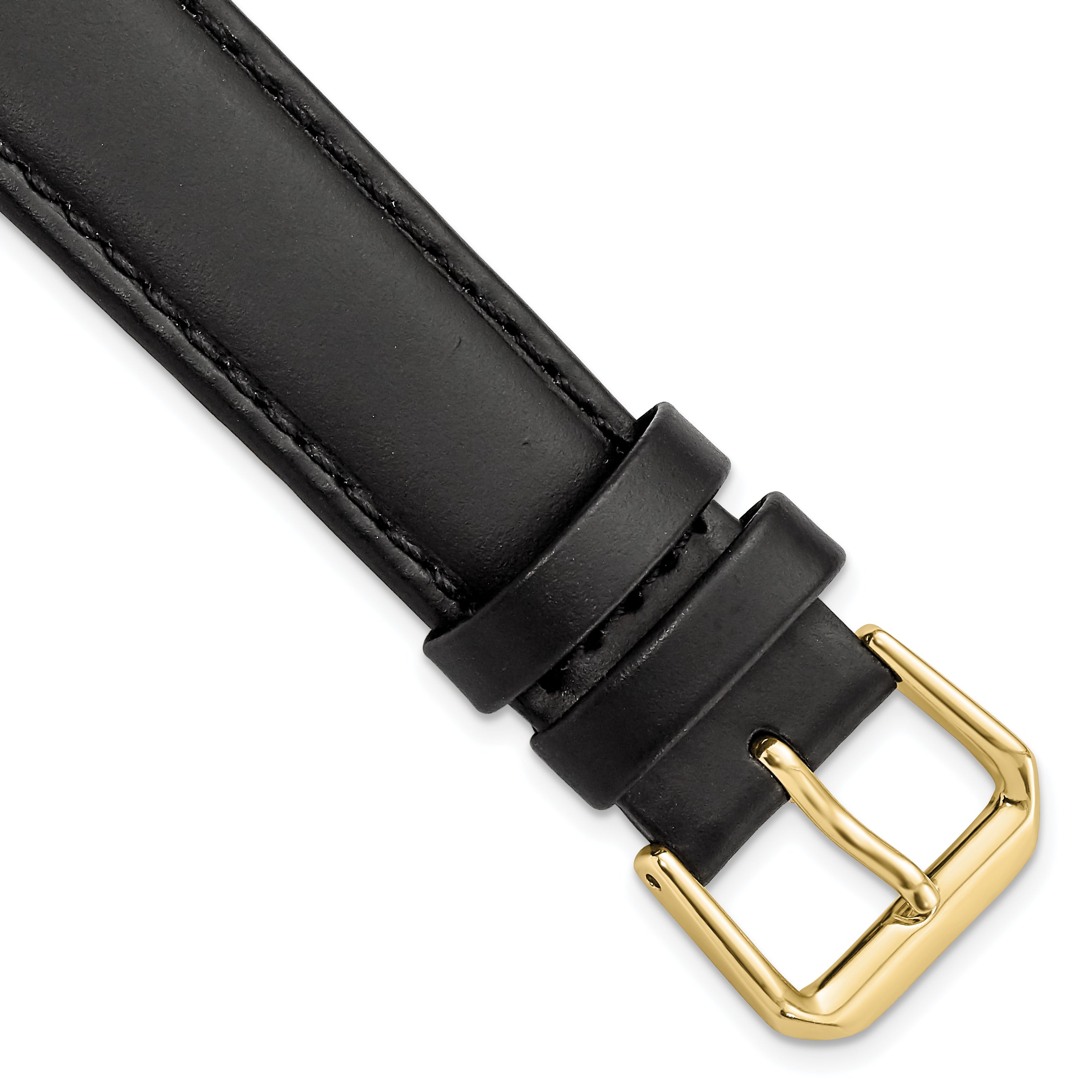 Black Leather Watch Band with Gold-Tone Buckle, 15mm