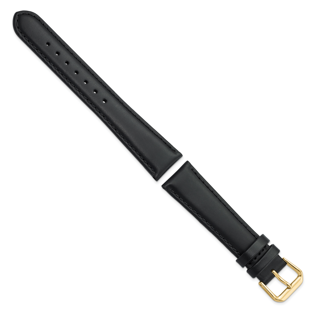 DeBeer 19mm Black Leather with Gold-tone Buckle 7.5 inch Watch Band