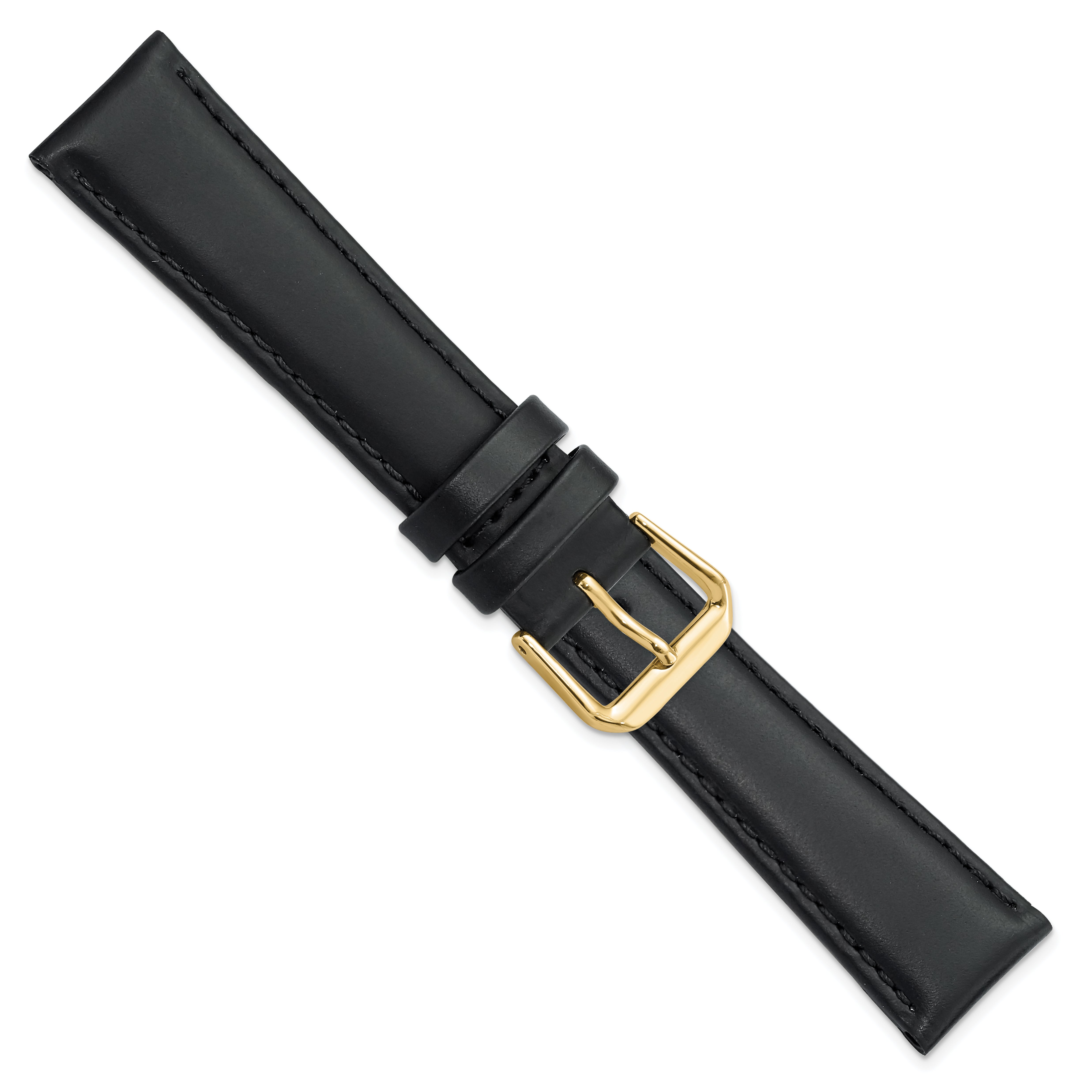 19mm Black Leather with Gold-tone Buckle 7.5 inch Watch Band