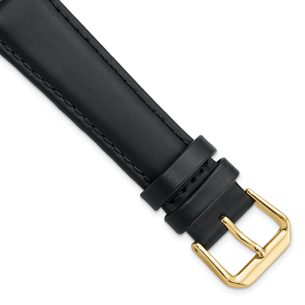 Black Leather Watch Band with Gold-Tone Buckle, 15mm