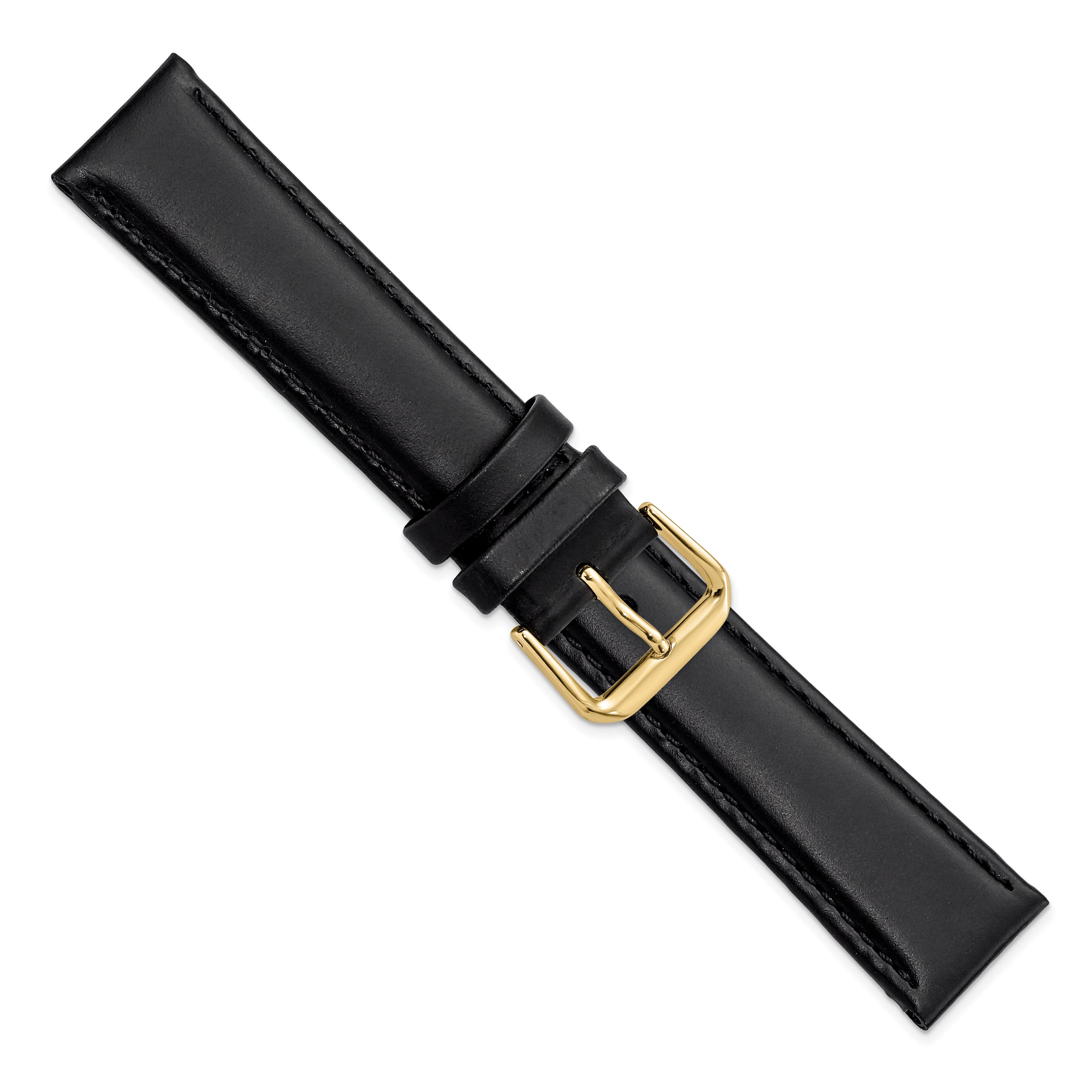 20mm Black Leather with Gold-tone Buckle 7.5 inch Watch Band