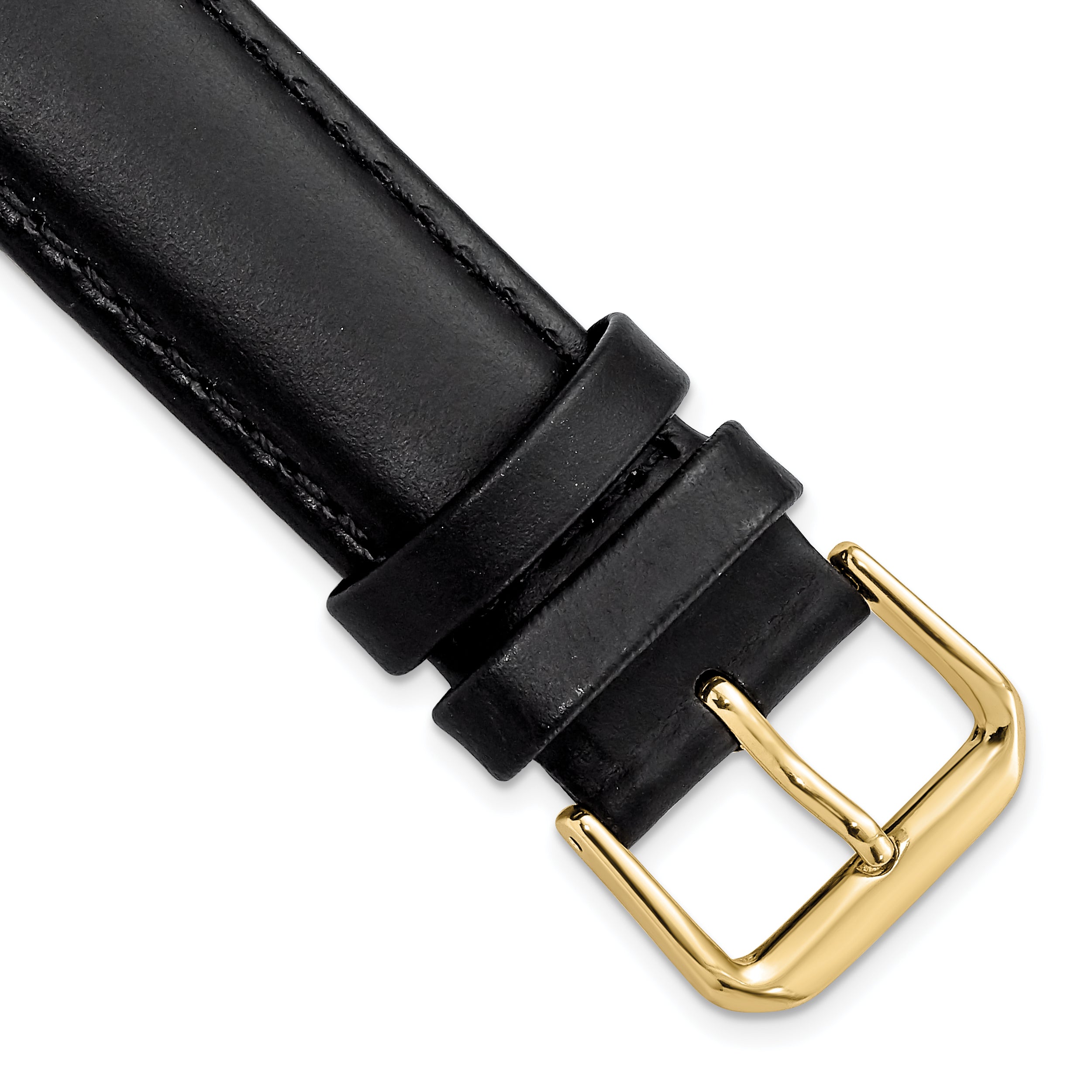 20mm Black Leather with Gold-tone Buckle 7.5 inch Watch Band
