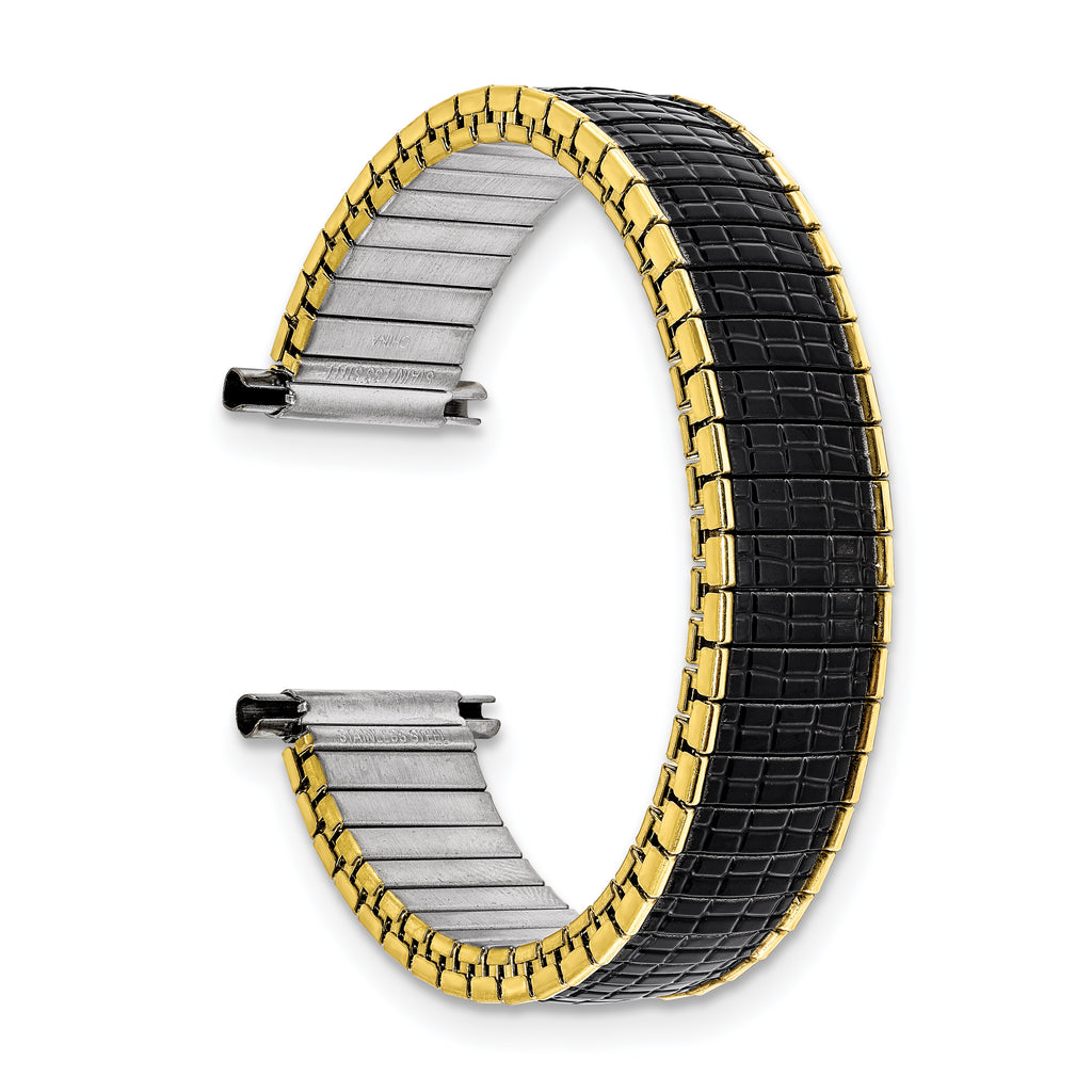 Romunda Mens 16-20mm Black and Yellow-tone Stainless Steel 6.5 inch Expansion Watch Band