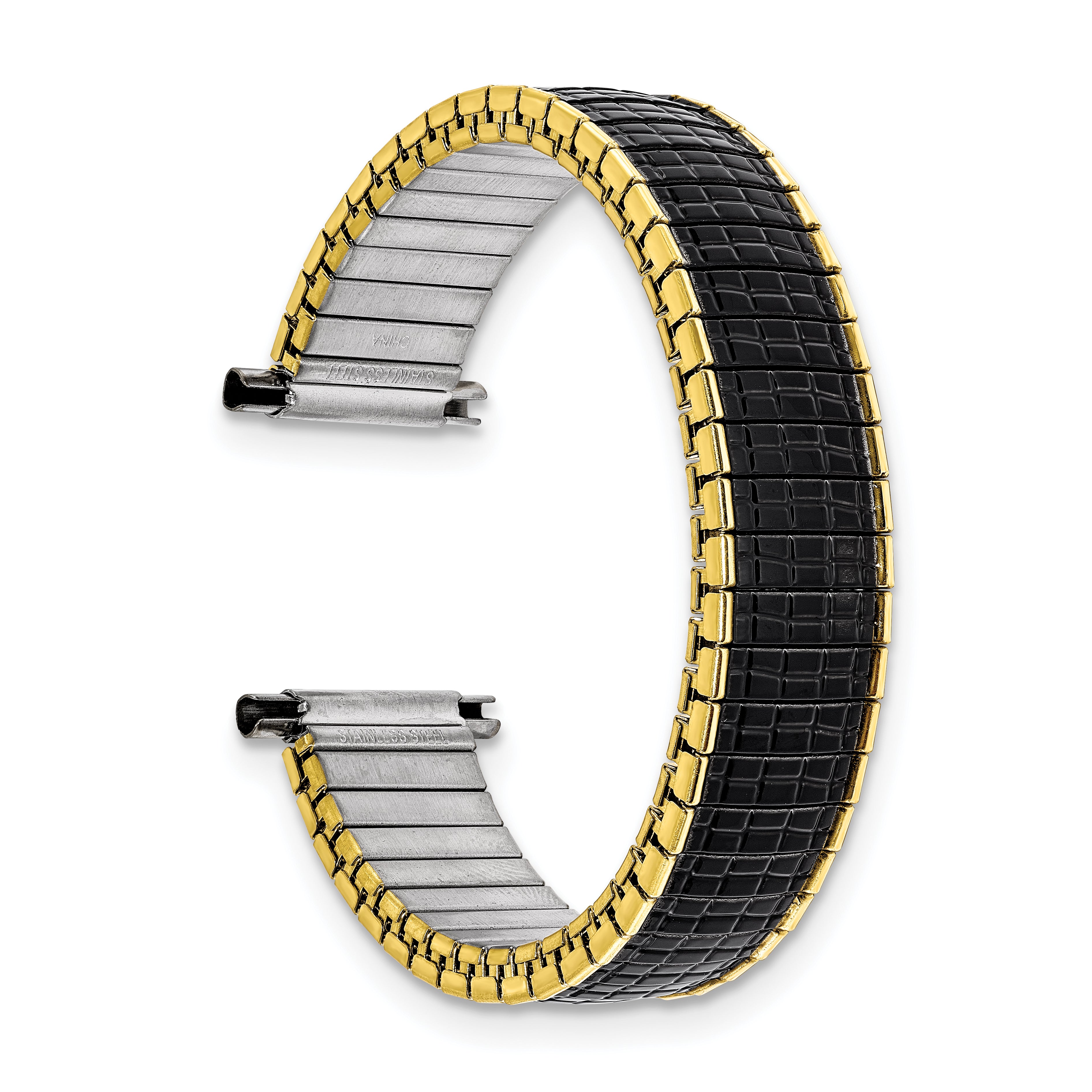 Romunda Mens 16-20mm Black and Yellow-tone Stainless Steel 6.5 inch Expansion Watch Band
