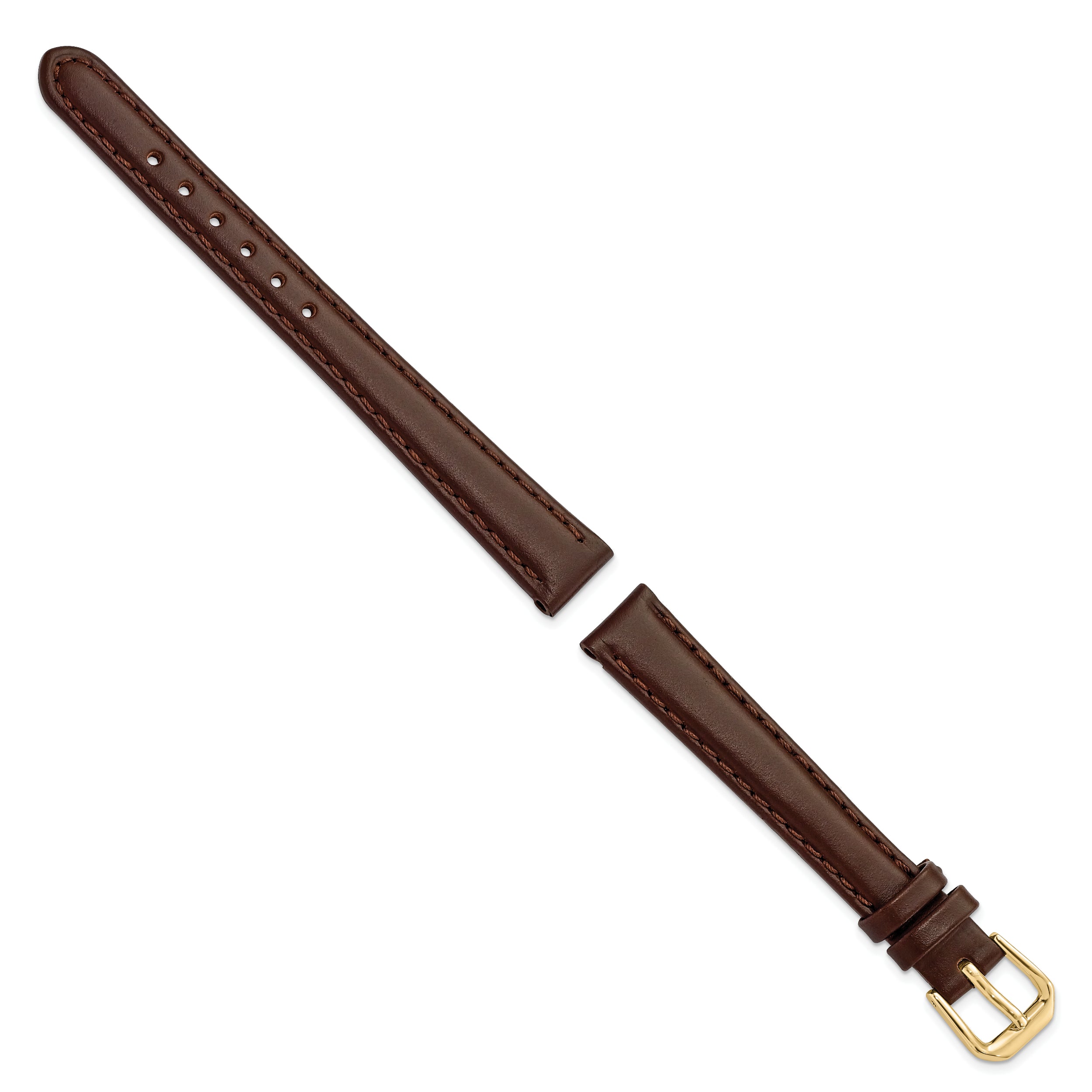 12mm Dark Brown Leather with Gold-tone Buckle 6.75 inch Watch Band