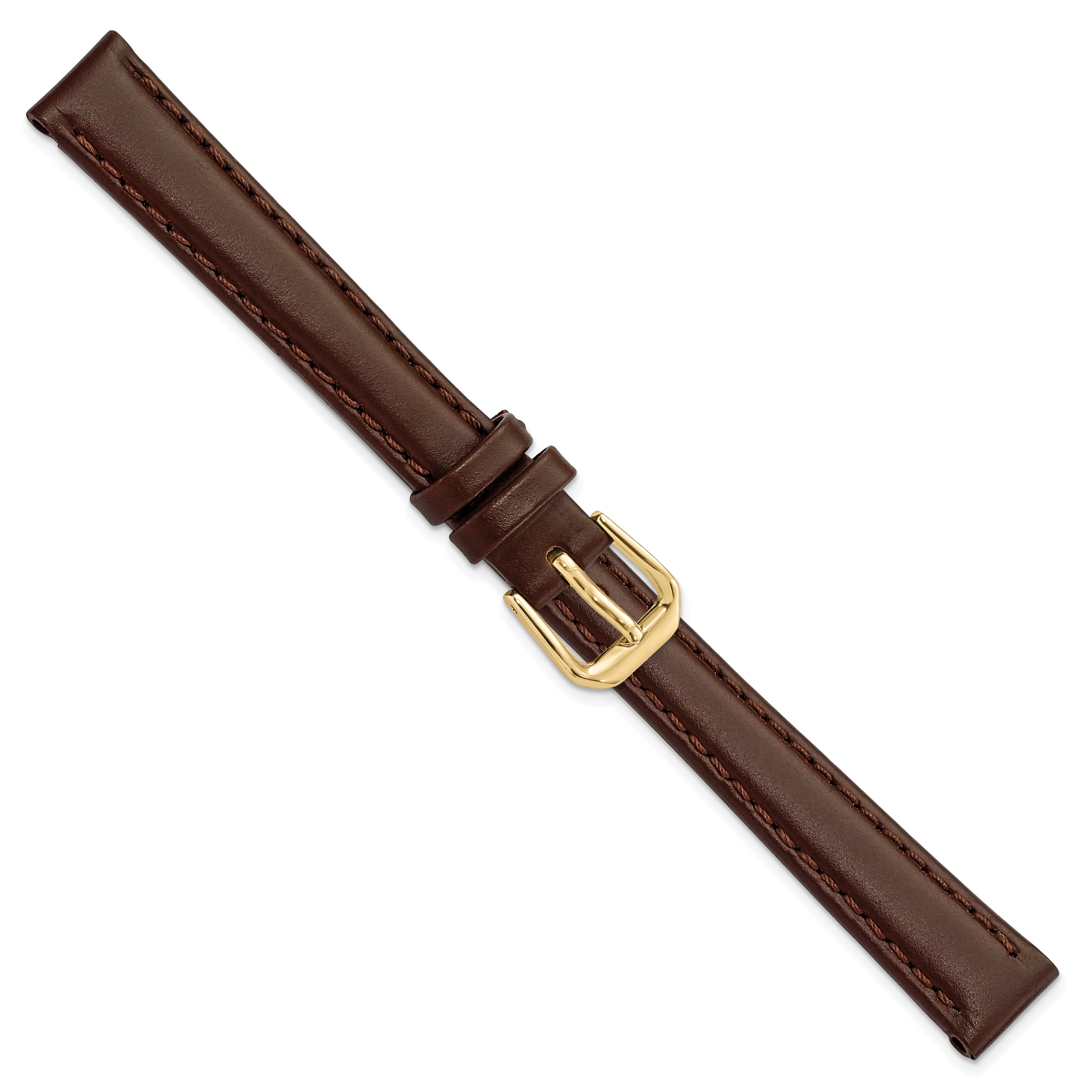 12mm Dark Brown Leather with Gold-tone Buckle 6.75 inch Watch Band