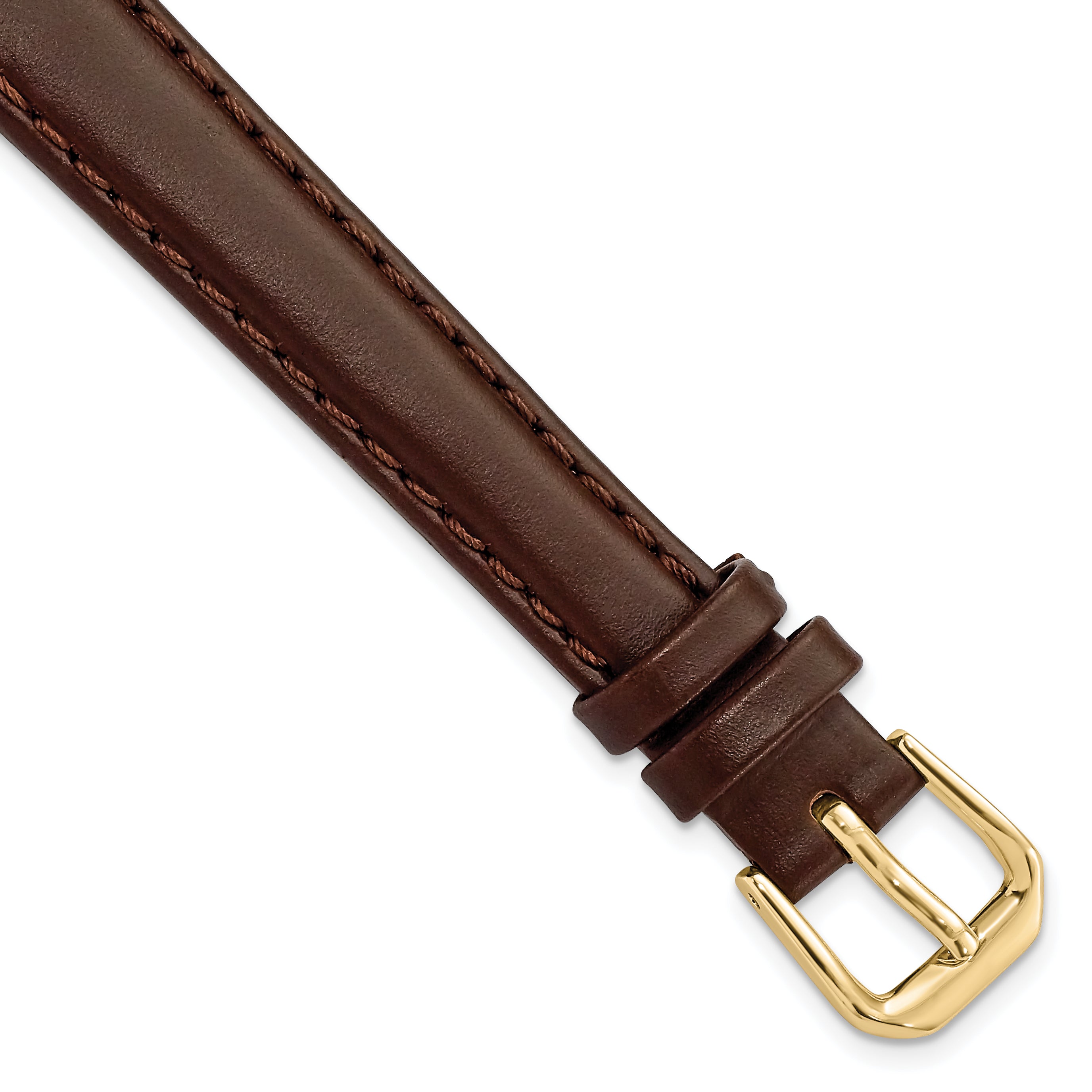 Dark Brown Leather Watch Band in 14mm with Gold-Tone Buckle
