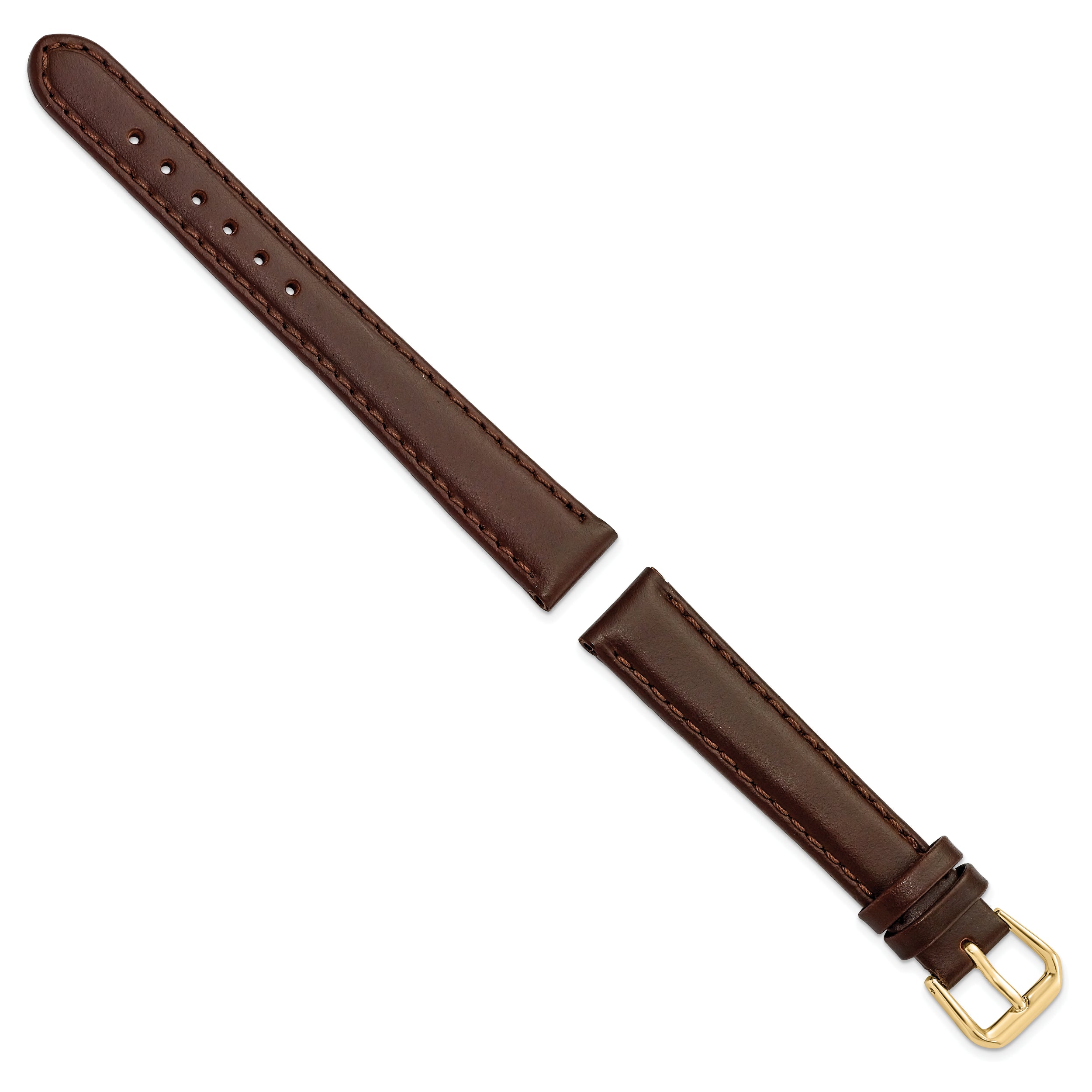 14mm Dark Brown Leather with Gold-tone Buckle 6.75 inch Watch Band