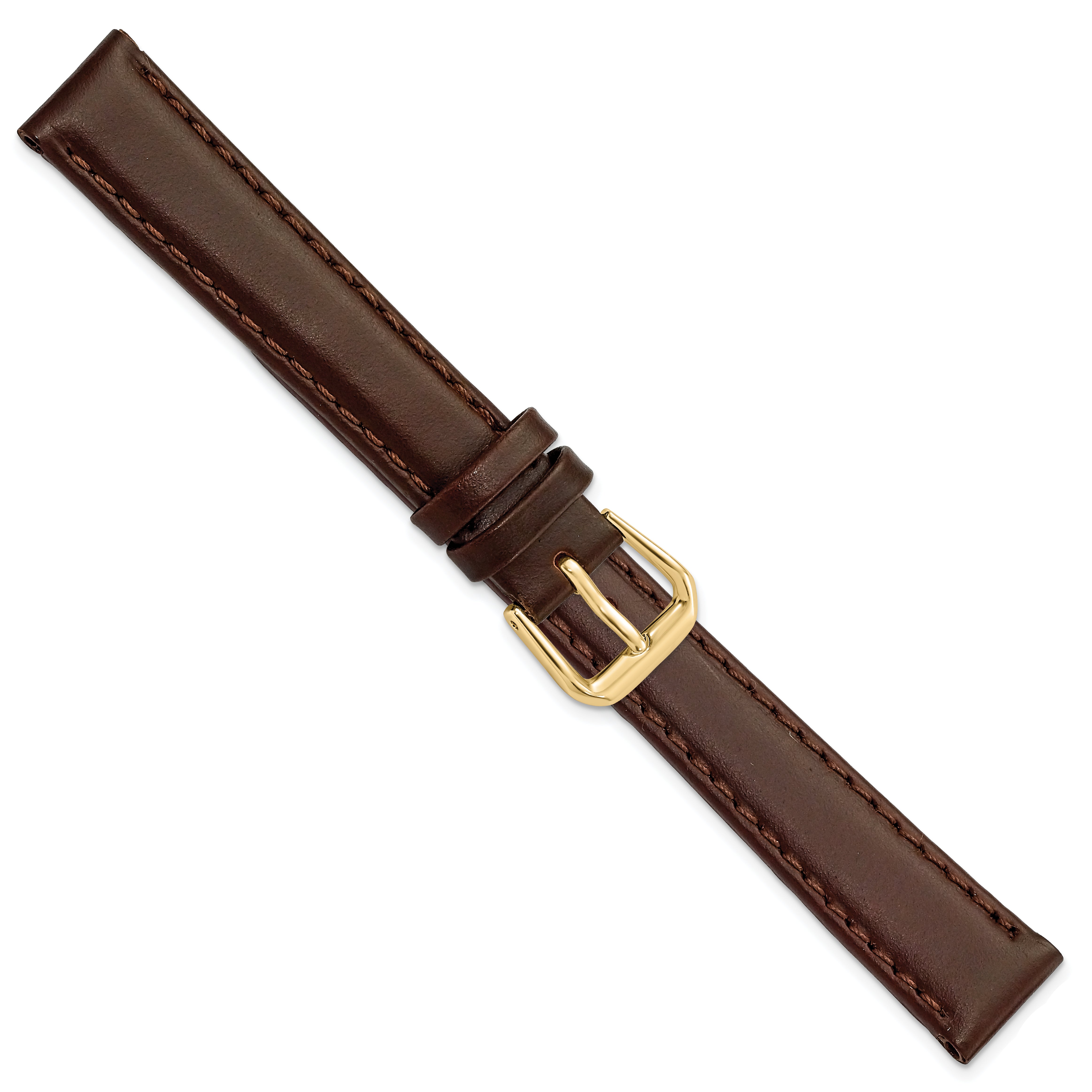 14mm Dark Brown Leather with Gold-tone Buckle 6.75 inch Watch Band