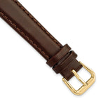 Dark Brown Leather Watch Band in 14mm with Gold-Tone Buckle