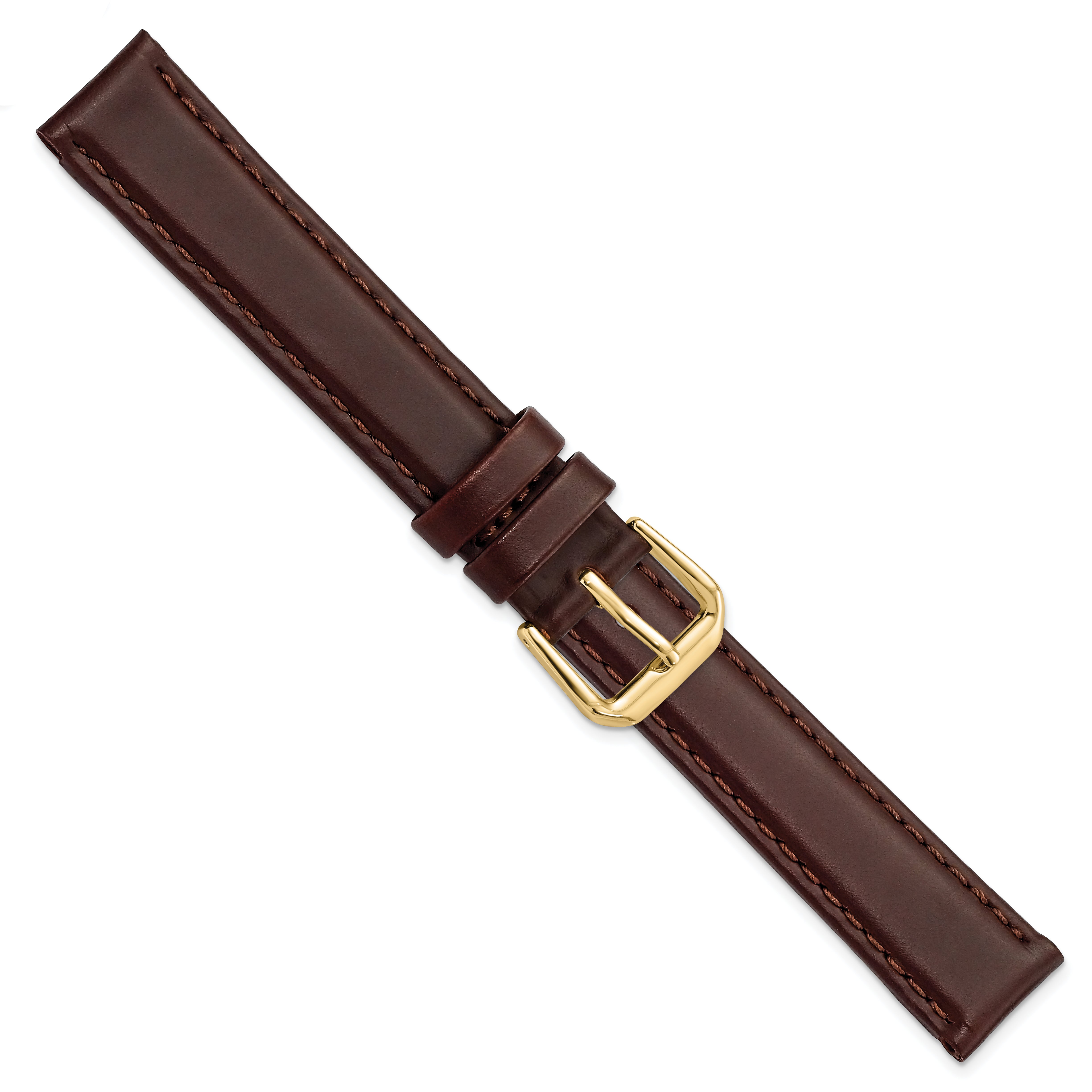 15mm Dark Brown Leather with Gold-tone Buckle 7.5 inch Watch Band