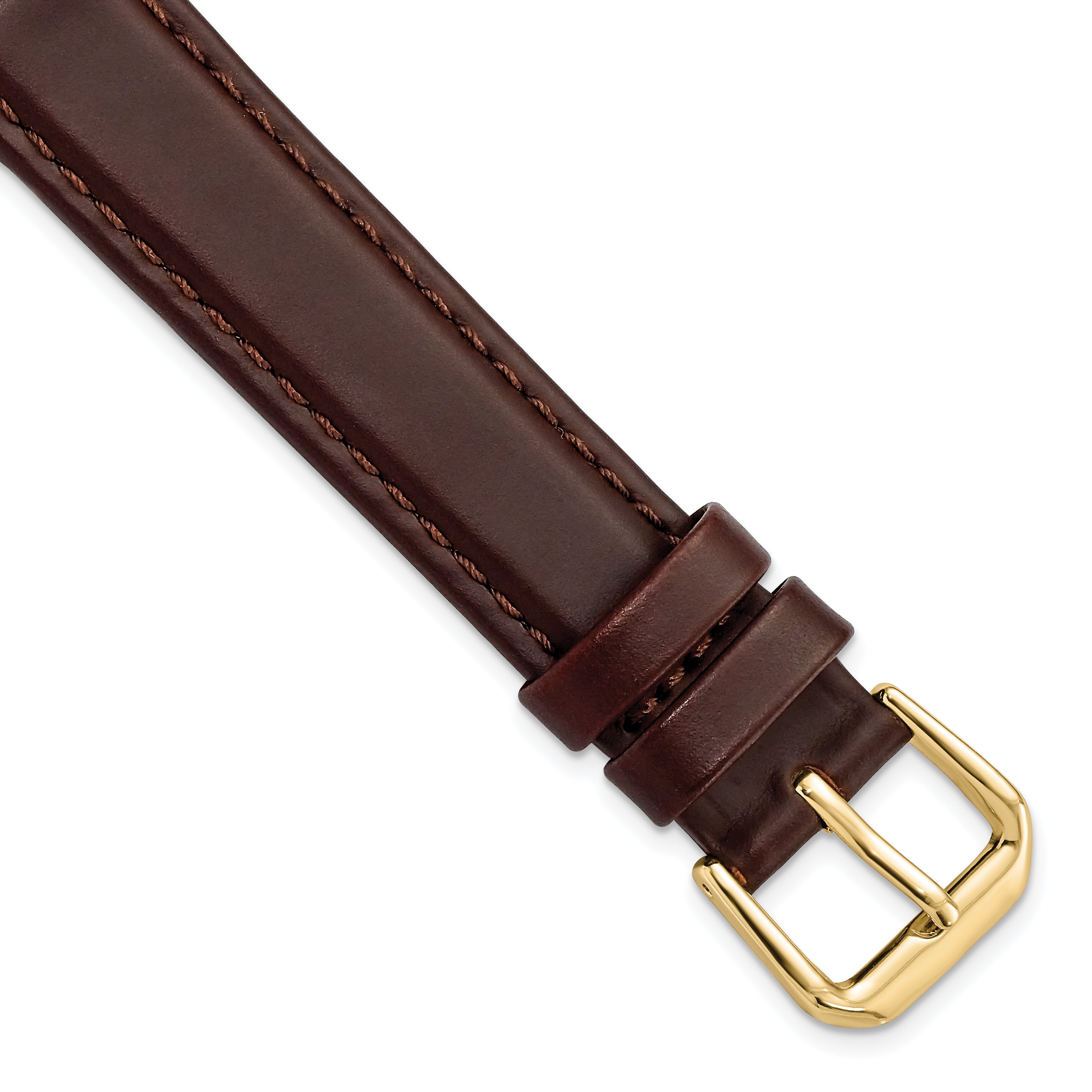 15mm Dark Brown Leather with Gold-tone Buckle 7.5 inch Watch Band