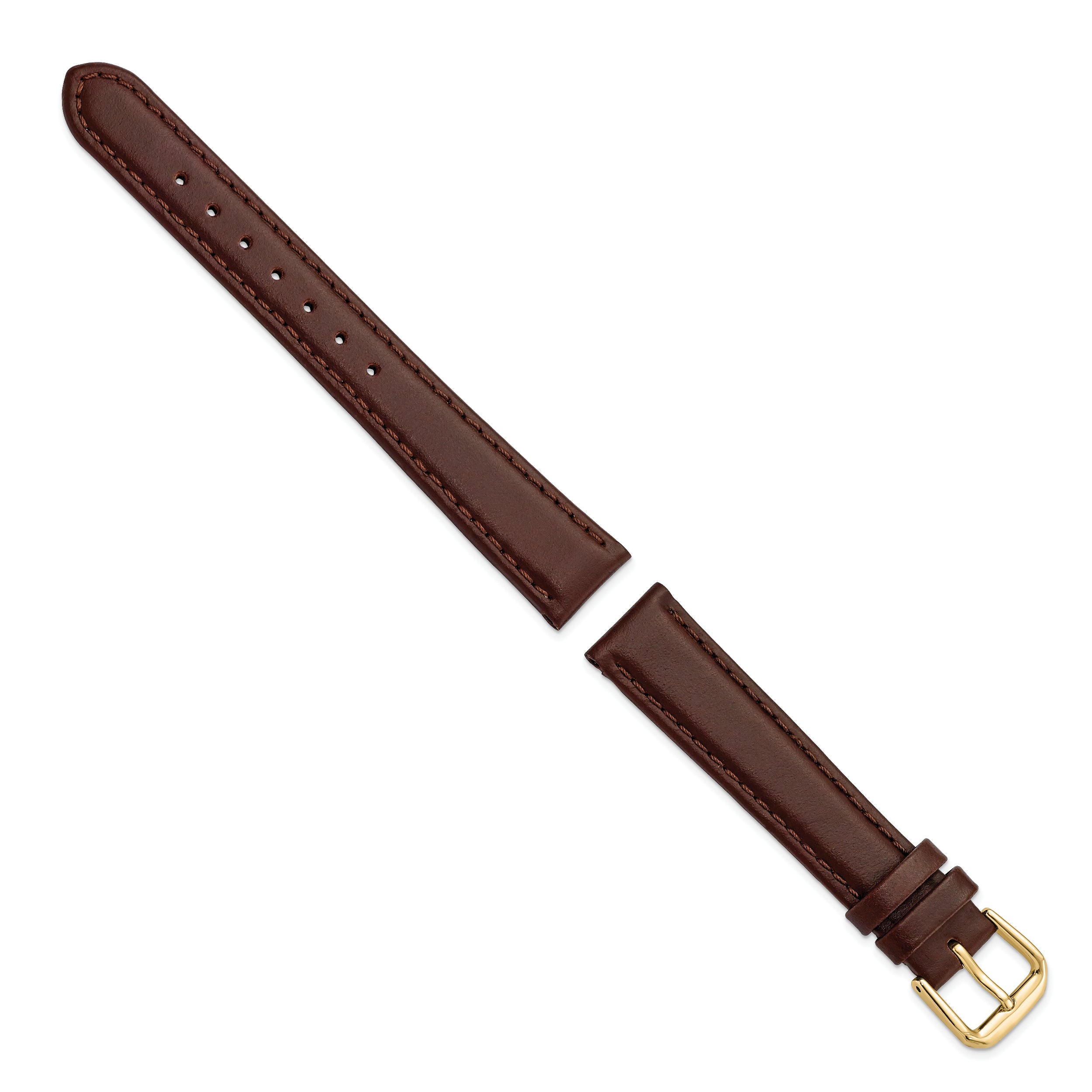 16mm Dark Brown Leather with Gold-tone Buckle 7.5 inch Watch Band