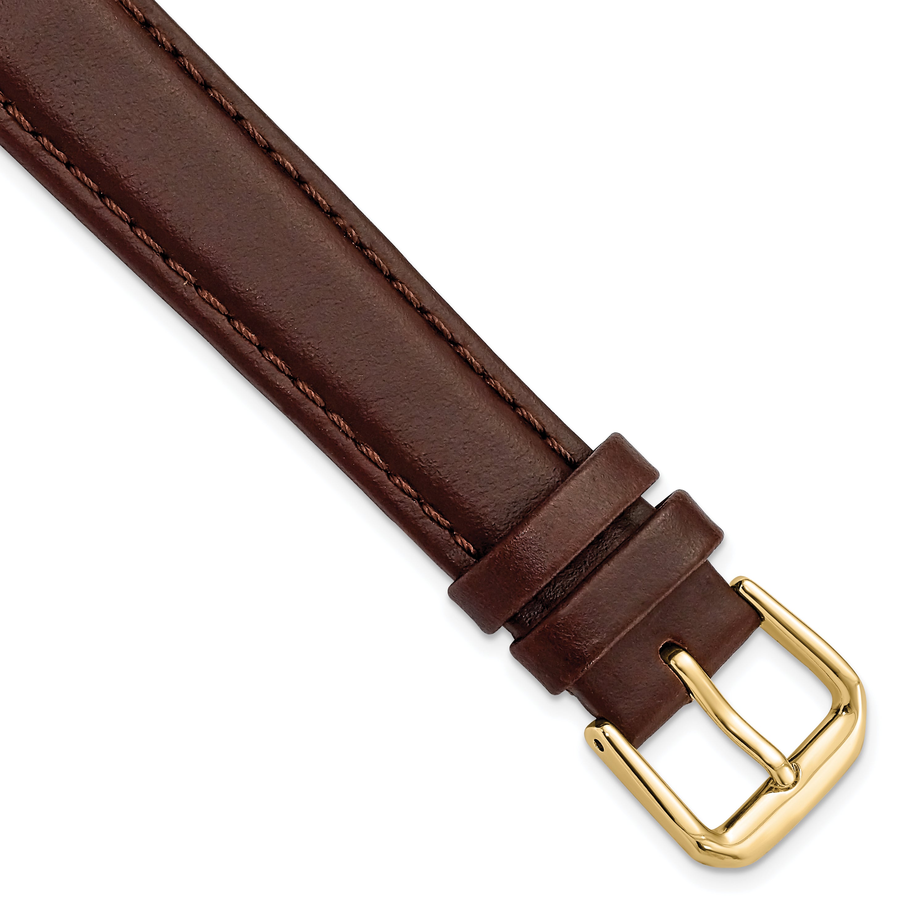 16mm Dark Brown Leather with Gold-tone Buckle 7.5 inch Watch Band